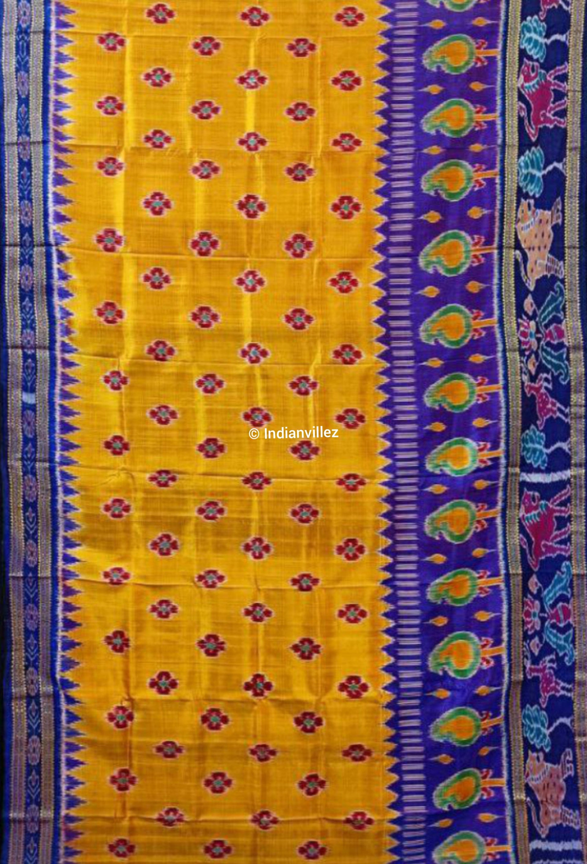 Yellow Forest Khandua Silk Saree with Revival Scott Animal Border & Anchal