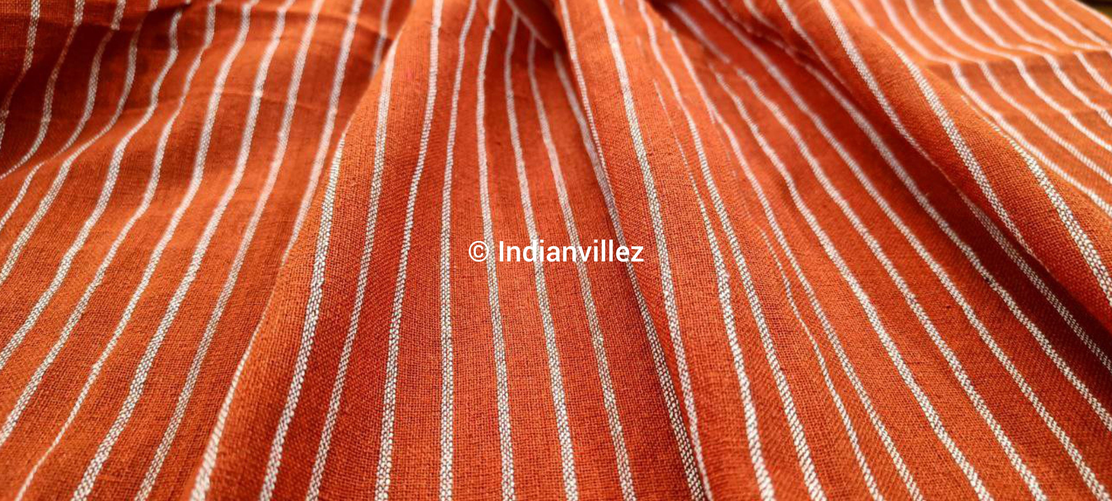 Organic Natural Dyed Orange Strips Kotpad Handloom Fabric