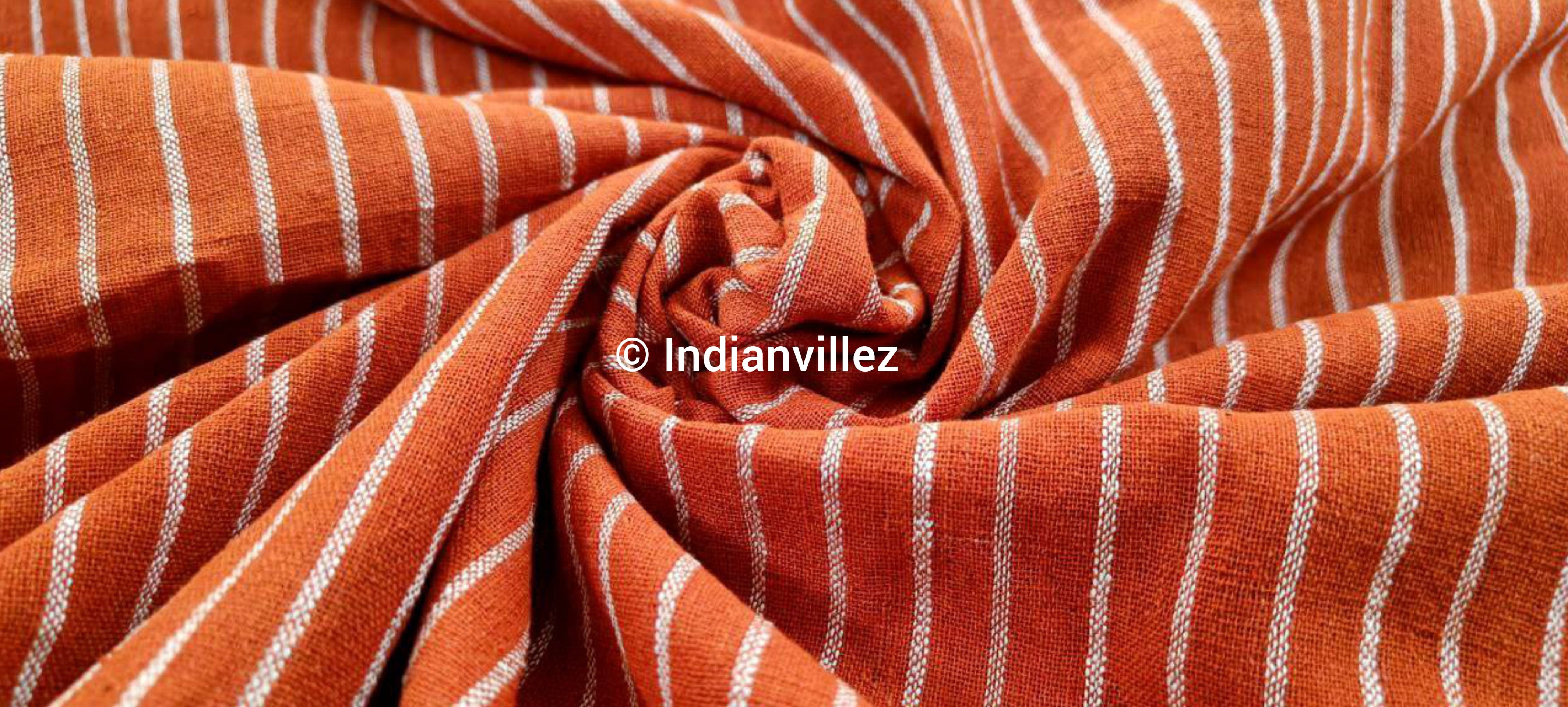 Organic Natural Dyed Orange Strips Kotpad Handloom Fabric