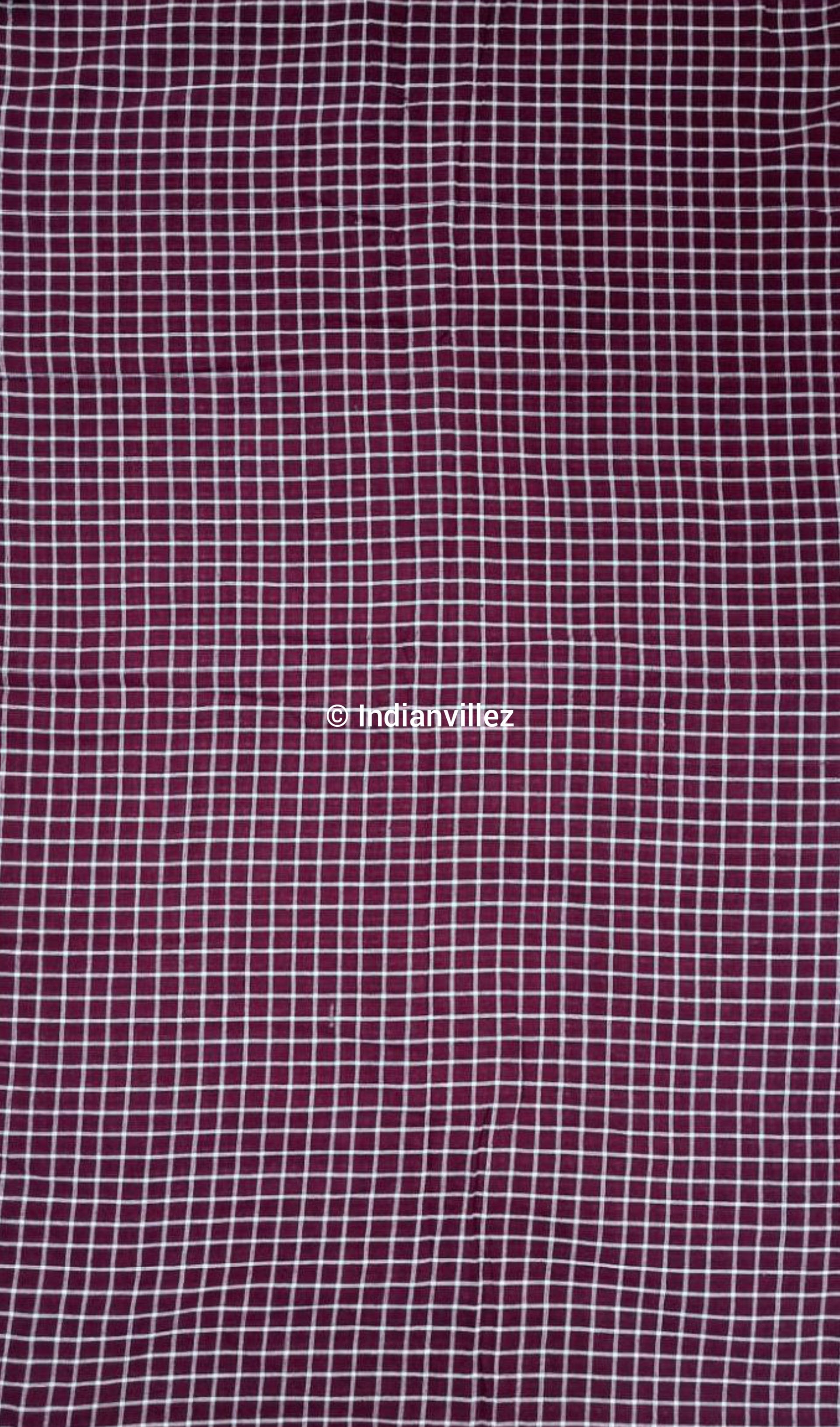 Maroon Checkered Organic Natural Dyed Kotpad Handloom Fabric