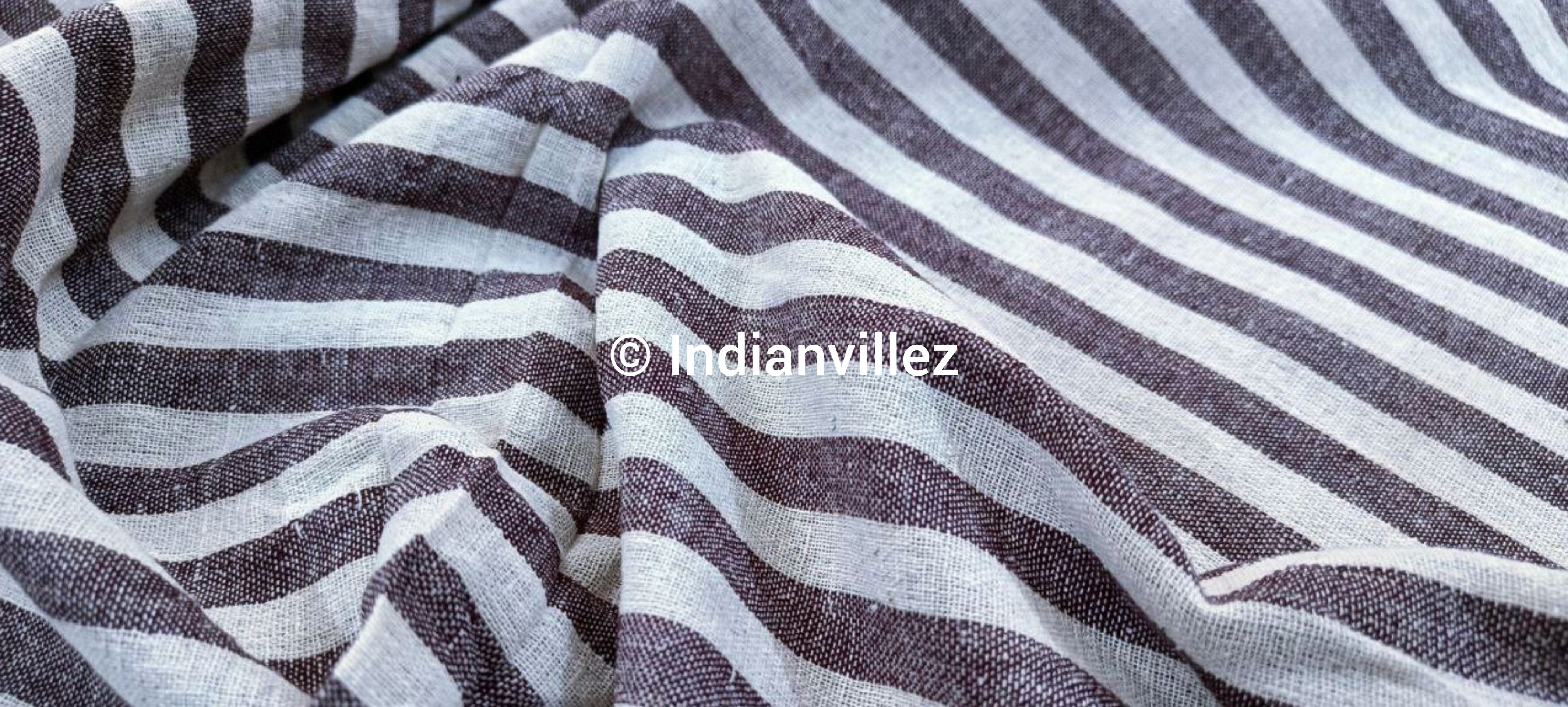 White With Light Maroon Strips Organic Natural Dyed Handmade Kotpad Fabric