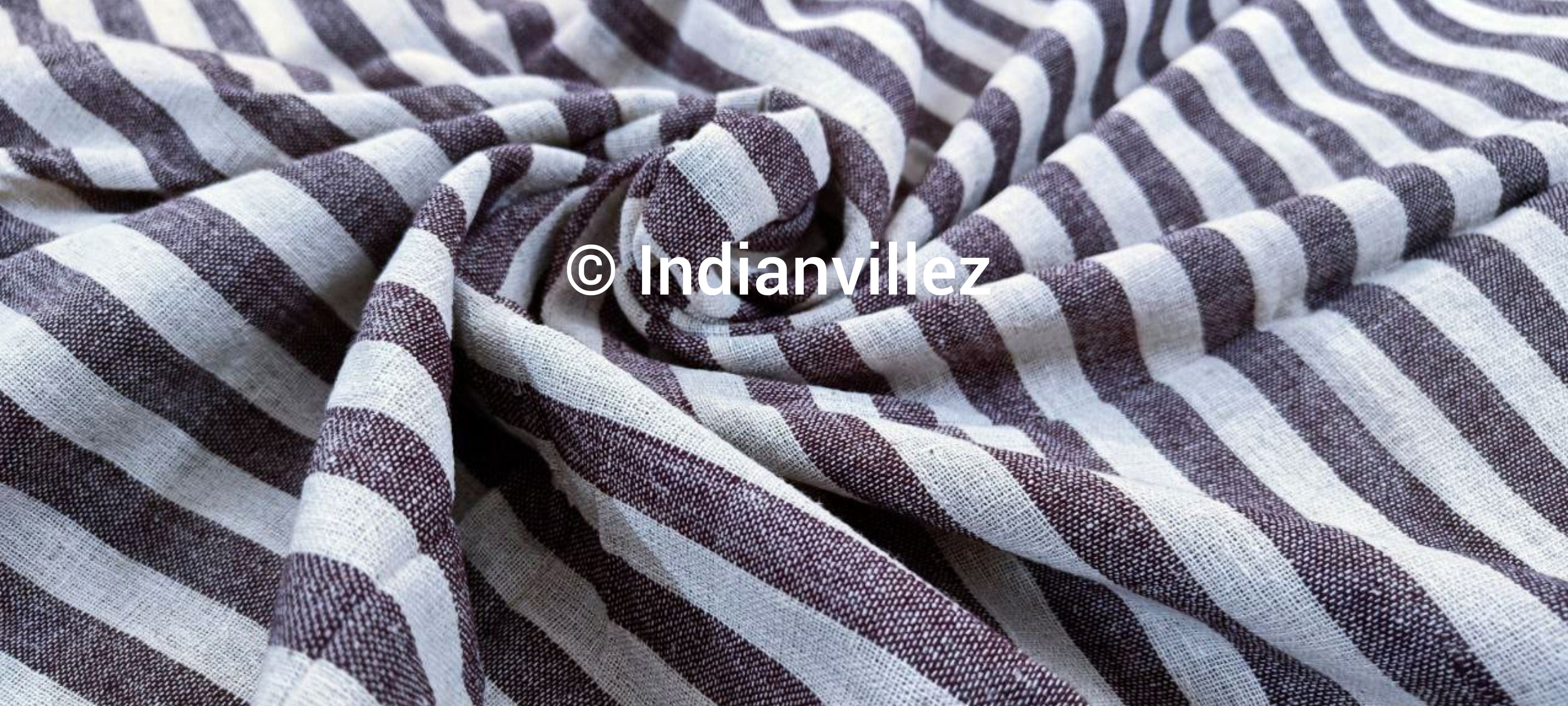 White With Light Maroon Strips Organic Natural Dyed Handmade Kotpad Fabric