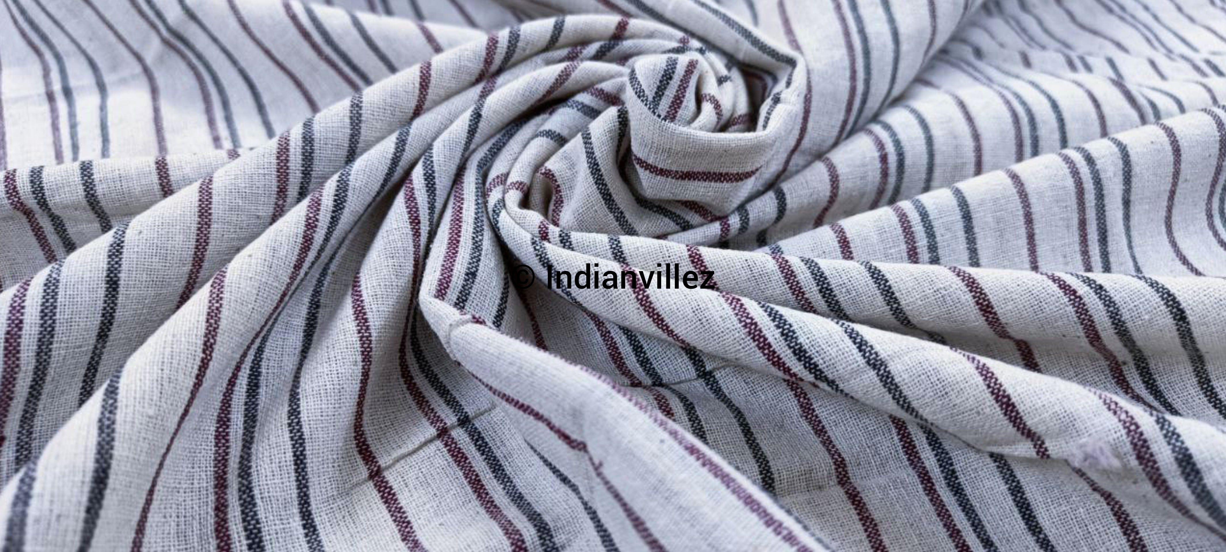 White With Maroon Black Organic Natural Dyed Kotpad Handloom Fabric