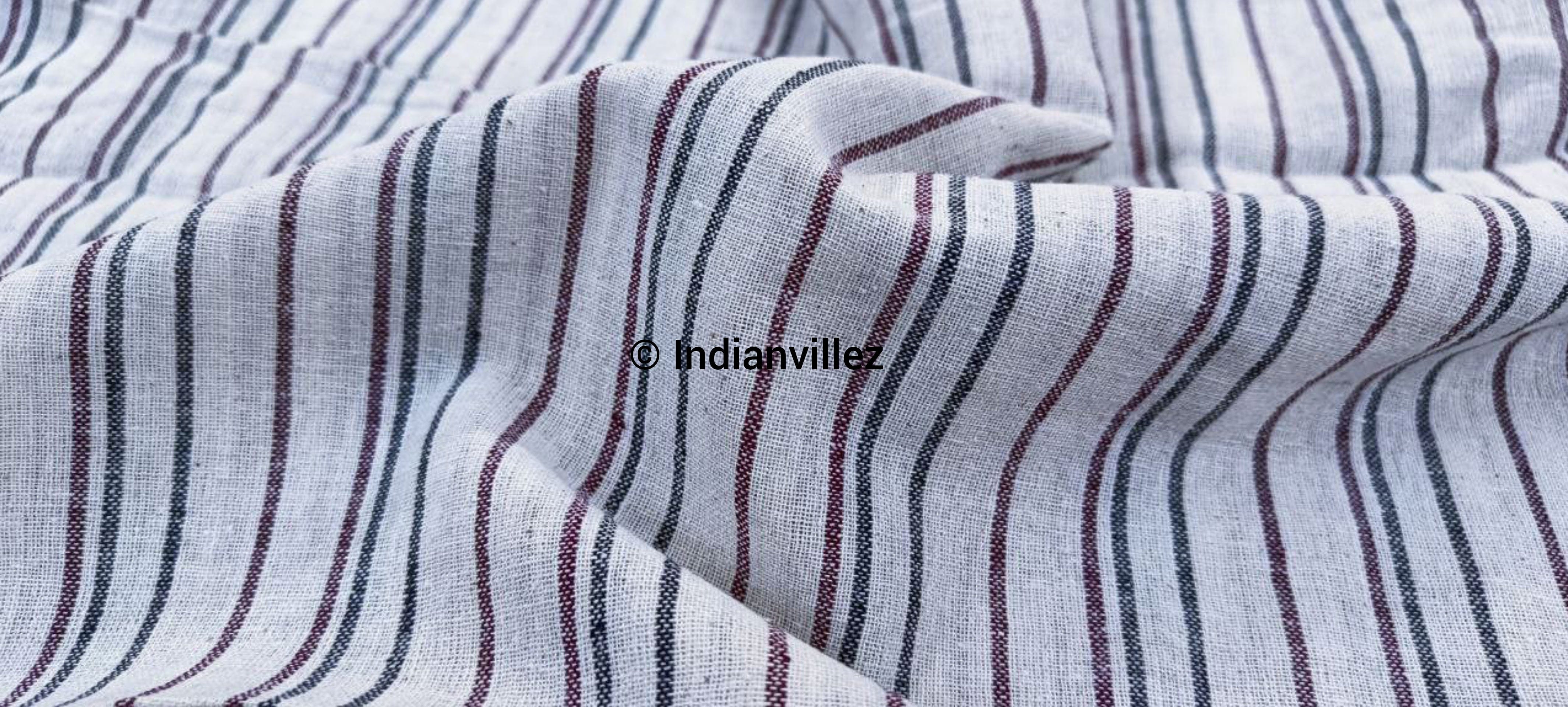 White With Maroon Black Organic Natural Dyed Kotpad Handloom Fabric