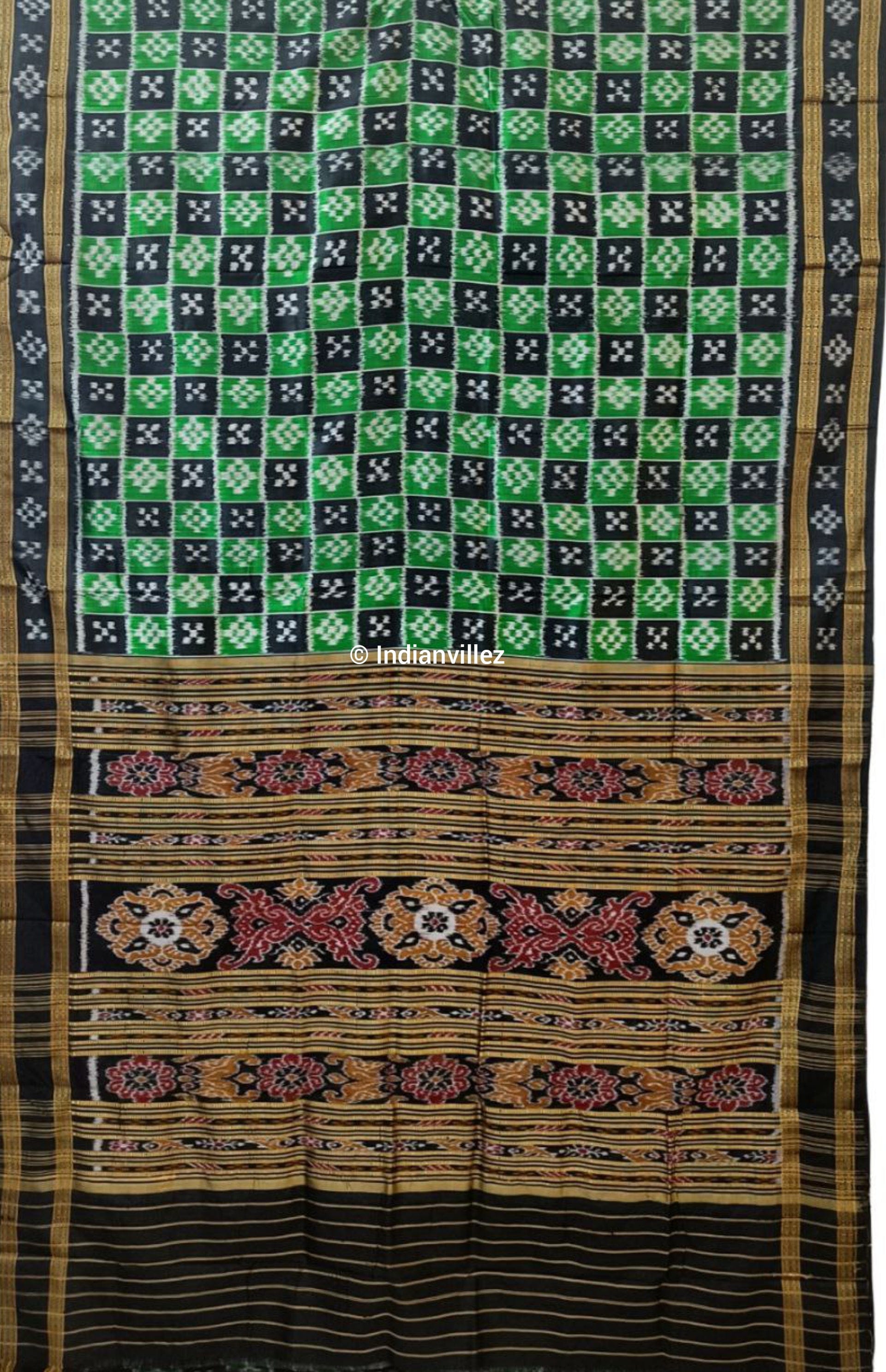 Green Black Body Pasapali Odisha Handloom Khandua Silk Saree