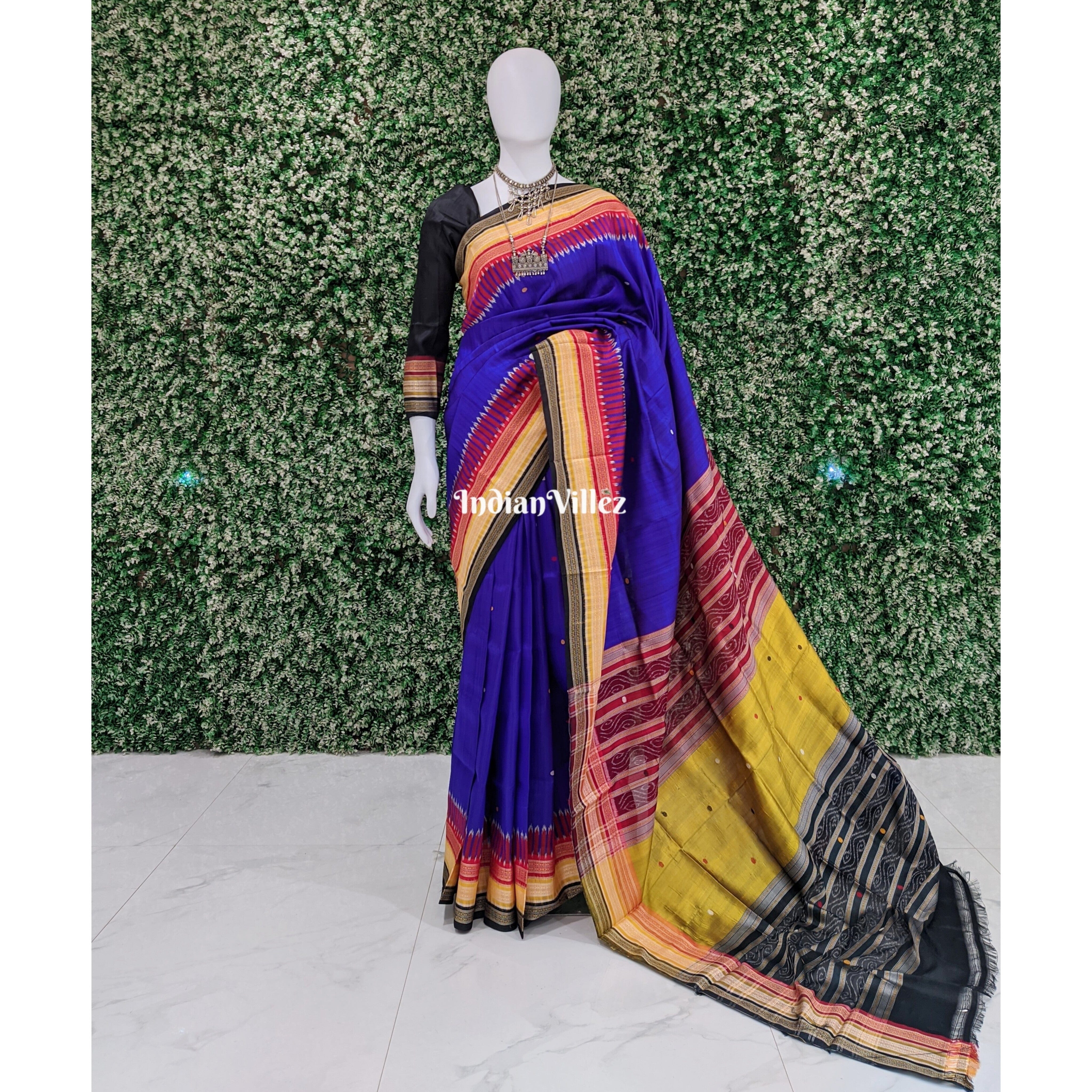 Violet Blue Kathiphera Ikat Odisha Handloom Khandua Silk Saree