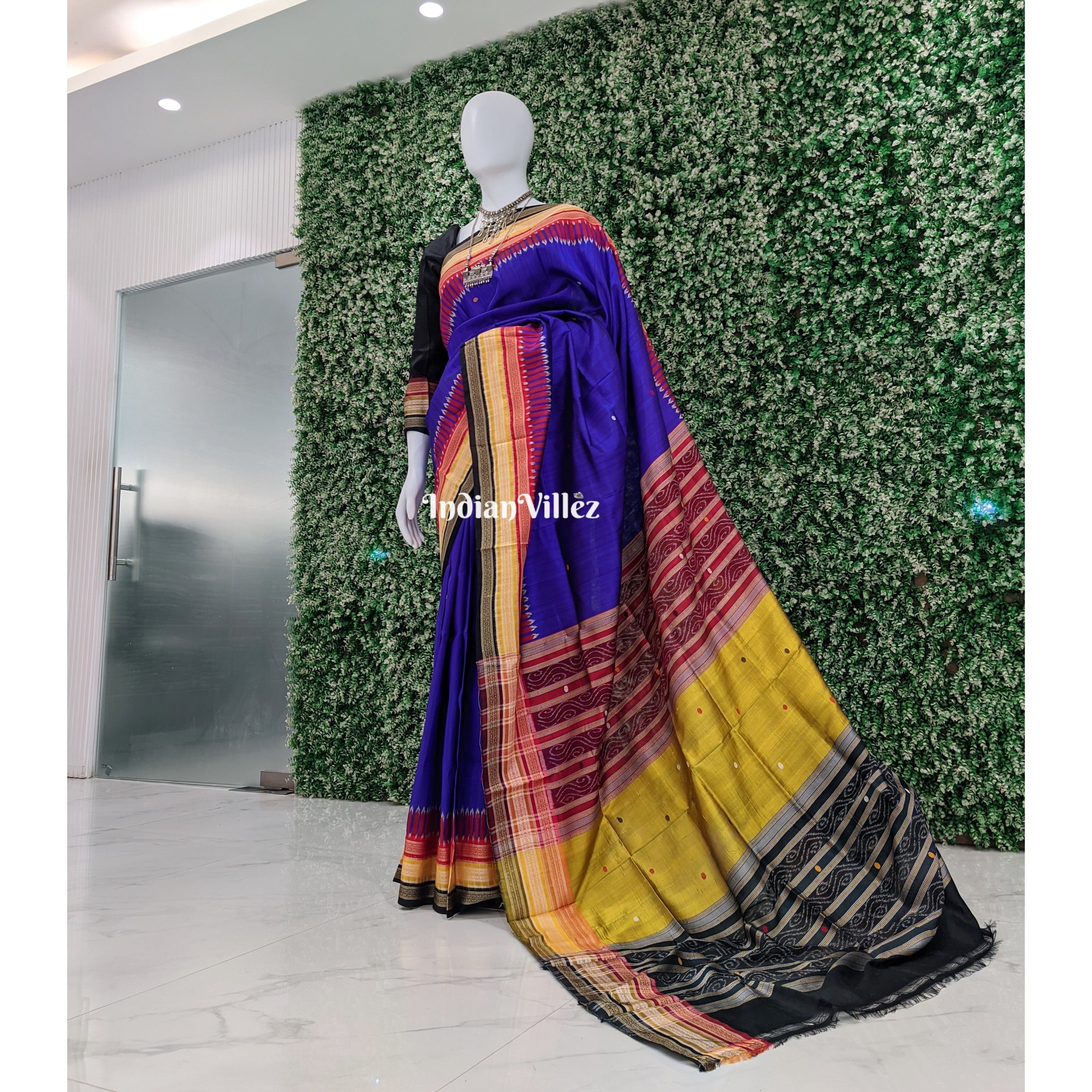 Violet Blue Kathiphera Ikat Odisha Handloom Khandua Silk Saree