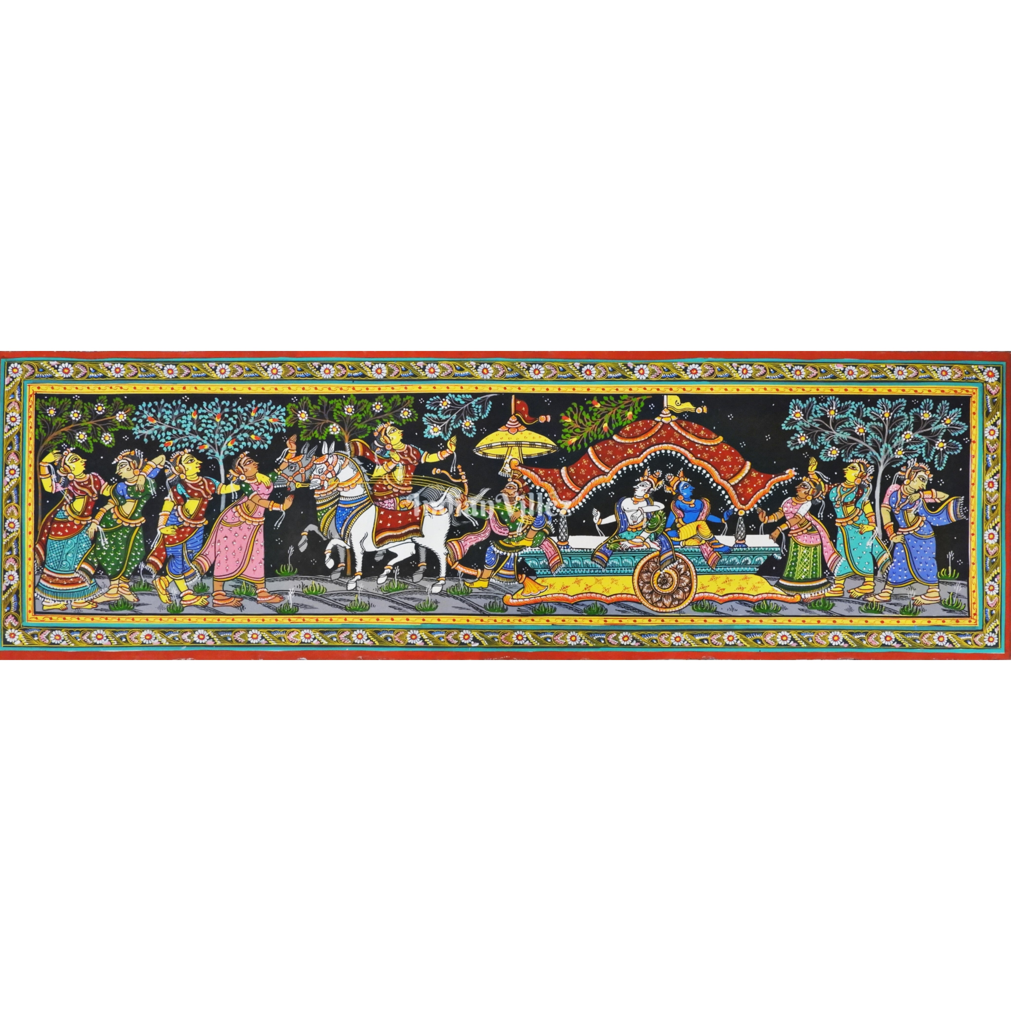 Mathura Vijay Shri Krishna Theme Odisha Pattachitra Decor Painting - IndianVillez