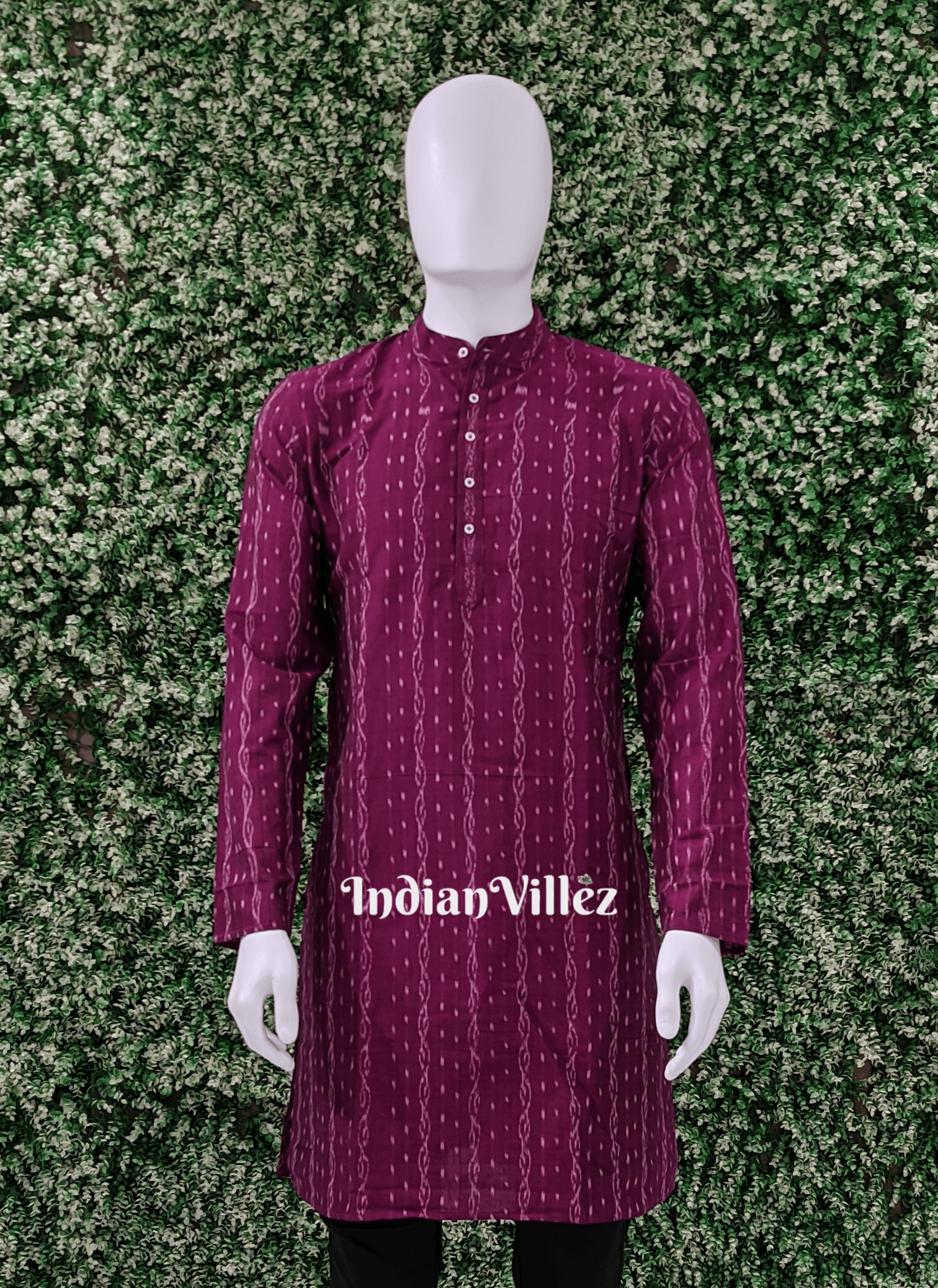 Deep Wine Tipa Design Sambalpuri Ikat Cotton Kurta for Men