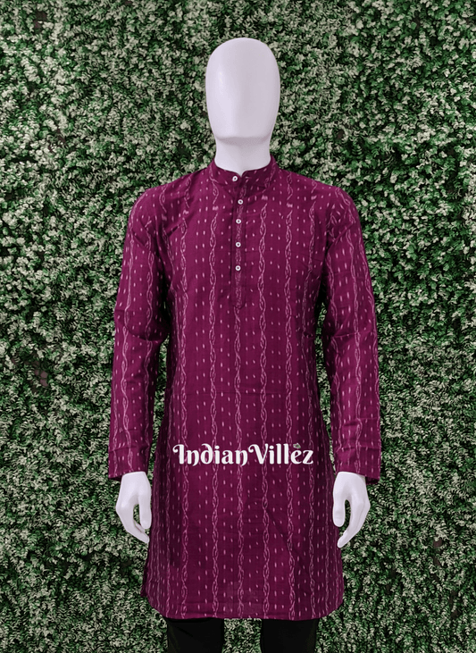 Deep Wine Tipa Design Sambalpuri Ikat Cotton Kurta for Men