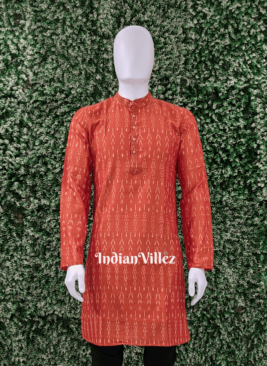 Orange Pochampally Ikat Cotton Kurta for Men