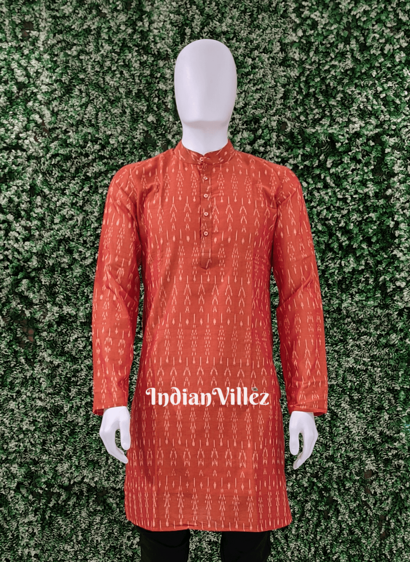 Dark Brown - Pochampally Ikat Cotton Men Long Kurta