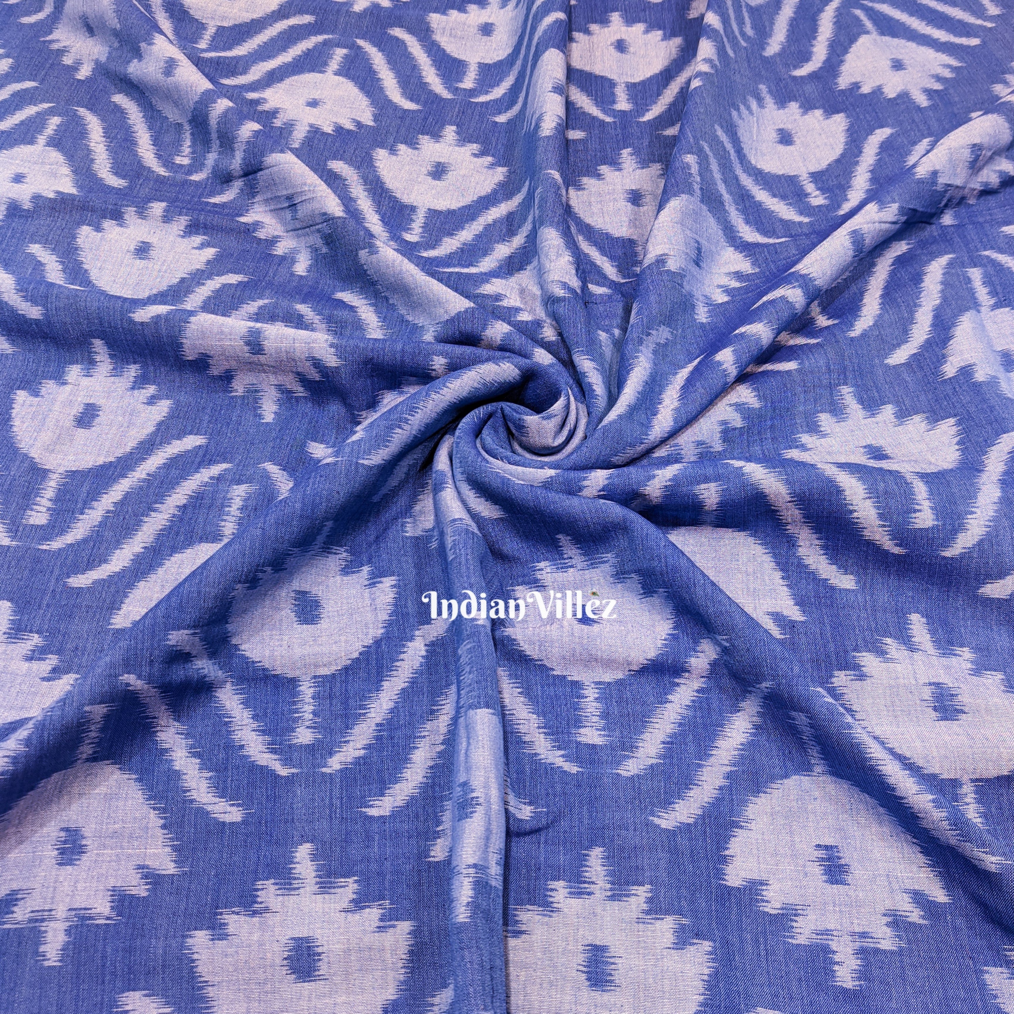 Blue Big Flower Odisha Handloom Cotton Ikat Fabric