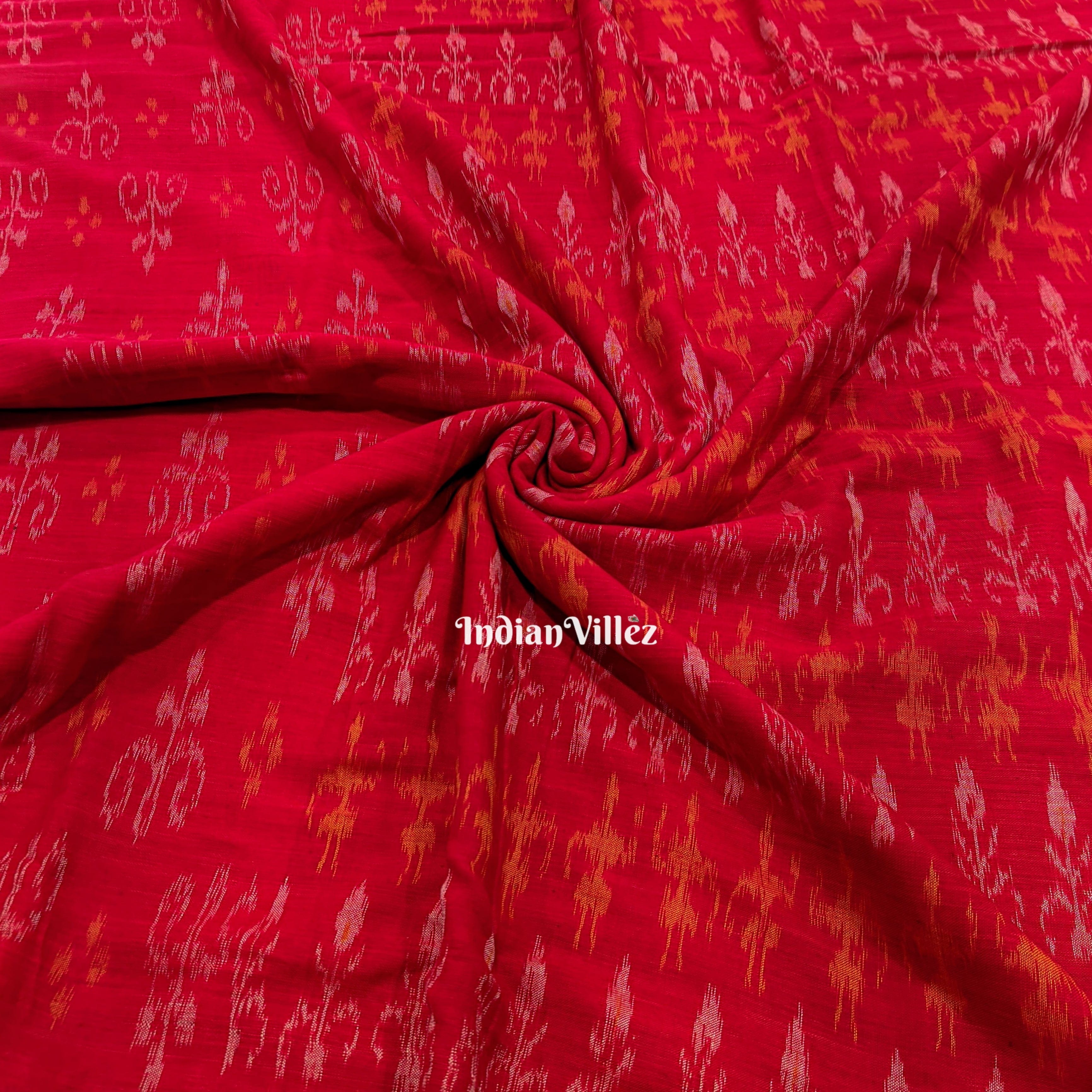 Red Tribal Odisha Handloom Cotton Ikat Fabric