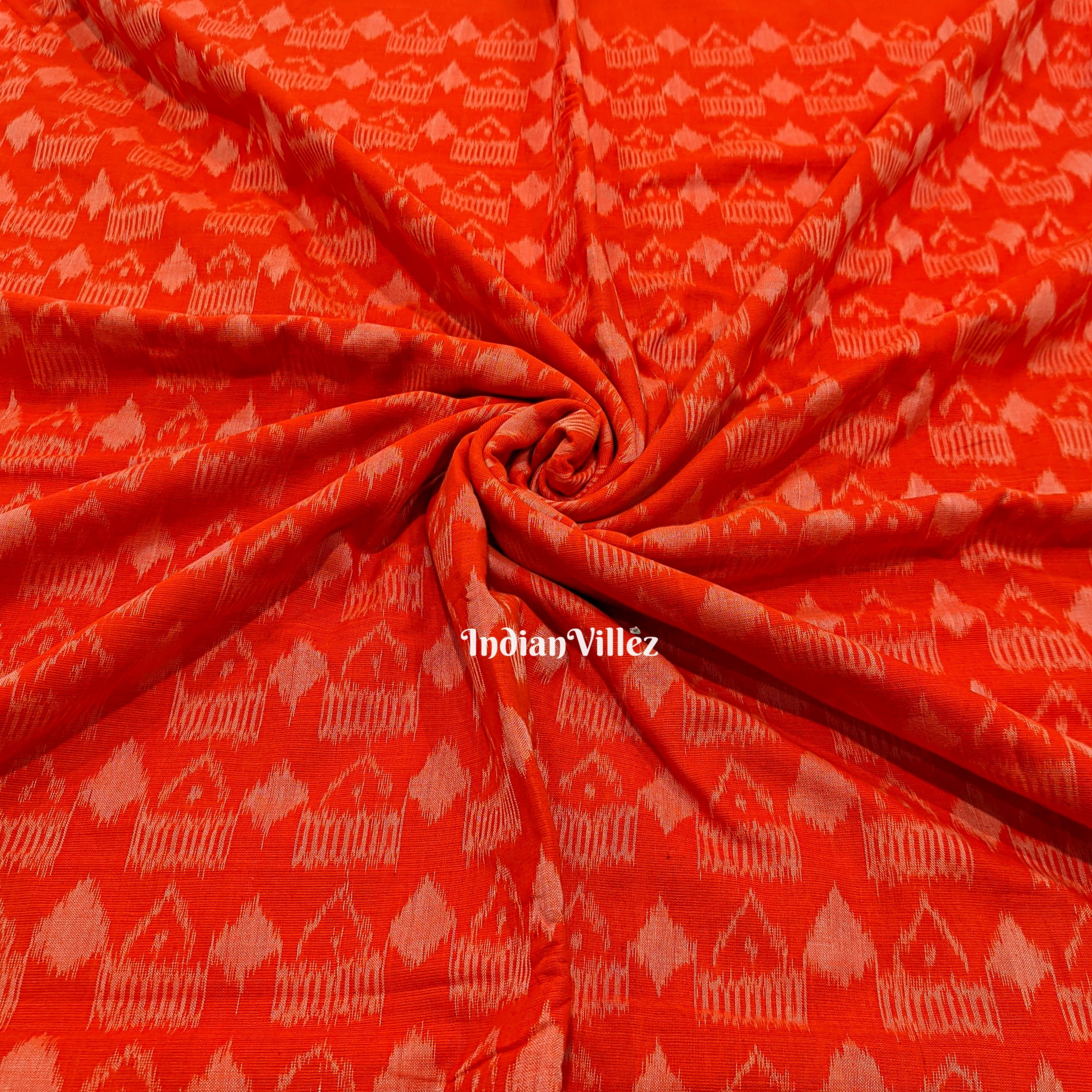 Orange Tribal Odisha Handloom Cotton Ikat Fabric
