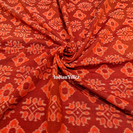 Dark Orange Flowers Odisha Handloom Cotton Ikat Fabric