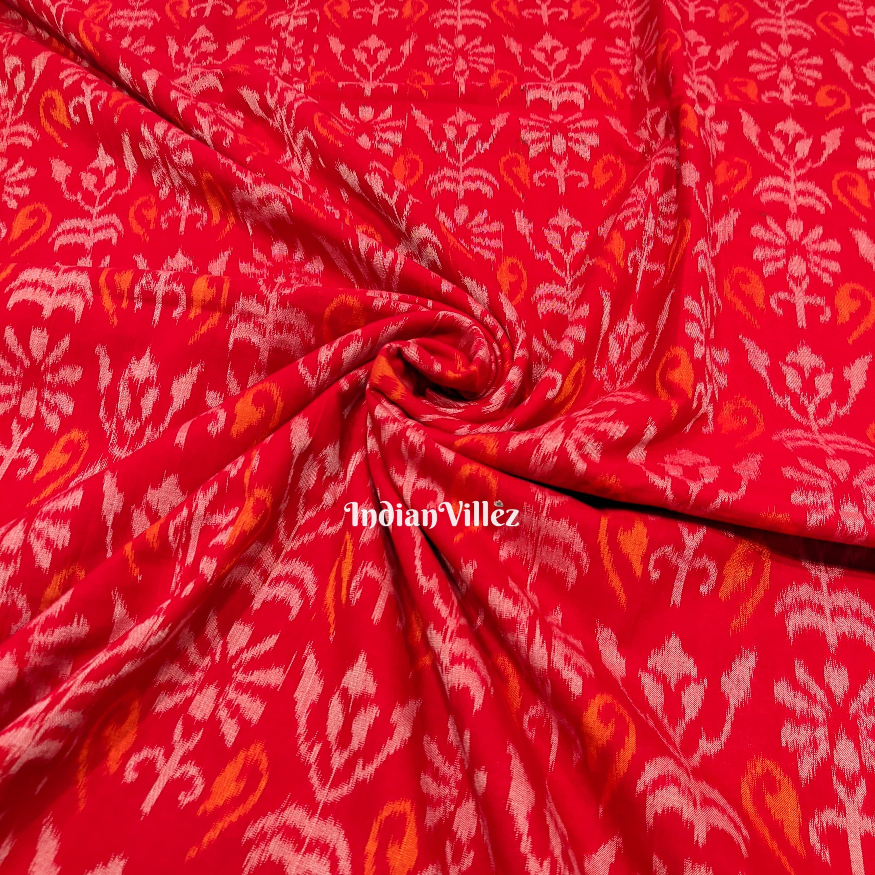 Red with Flower Odisha Handloom Cotton Ikat Fabric