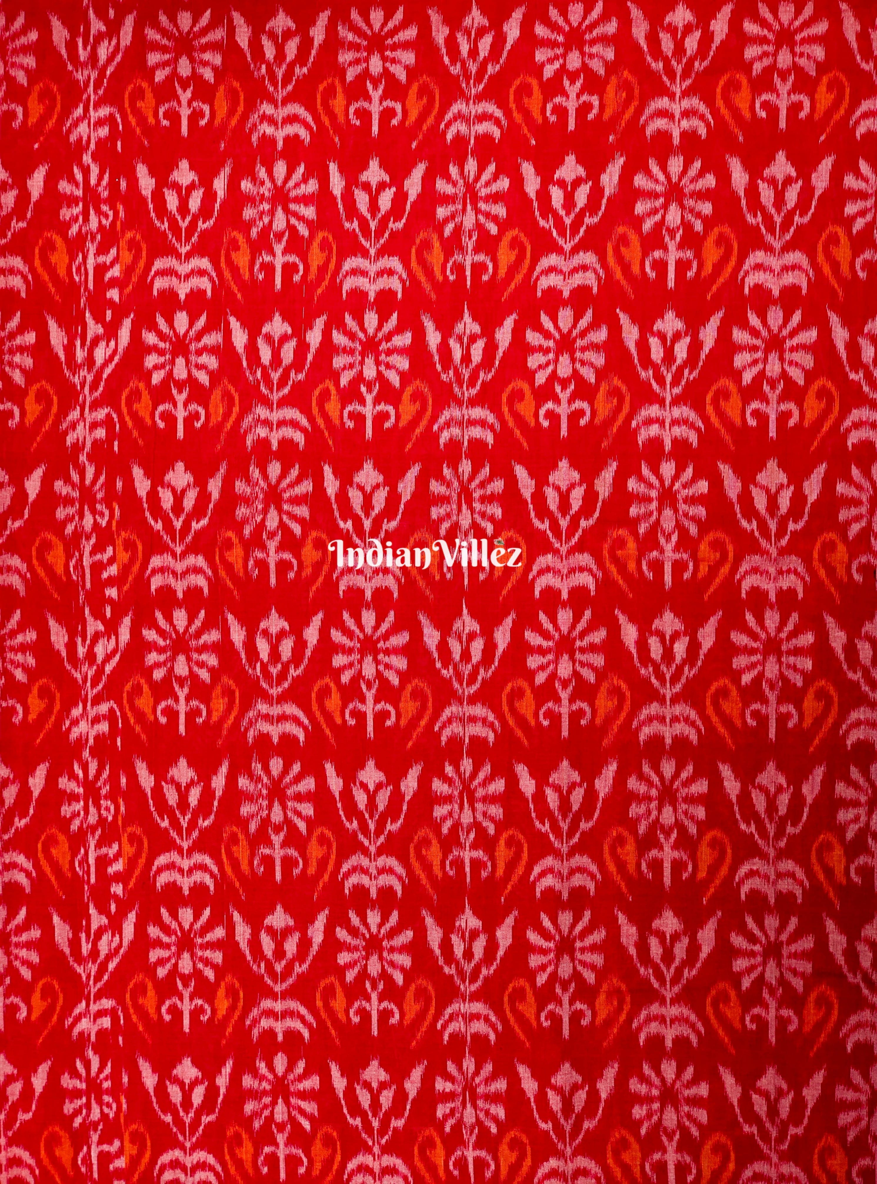 Red with Flower Odisha Handloom Cotton Ikat Fabric