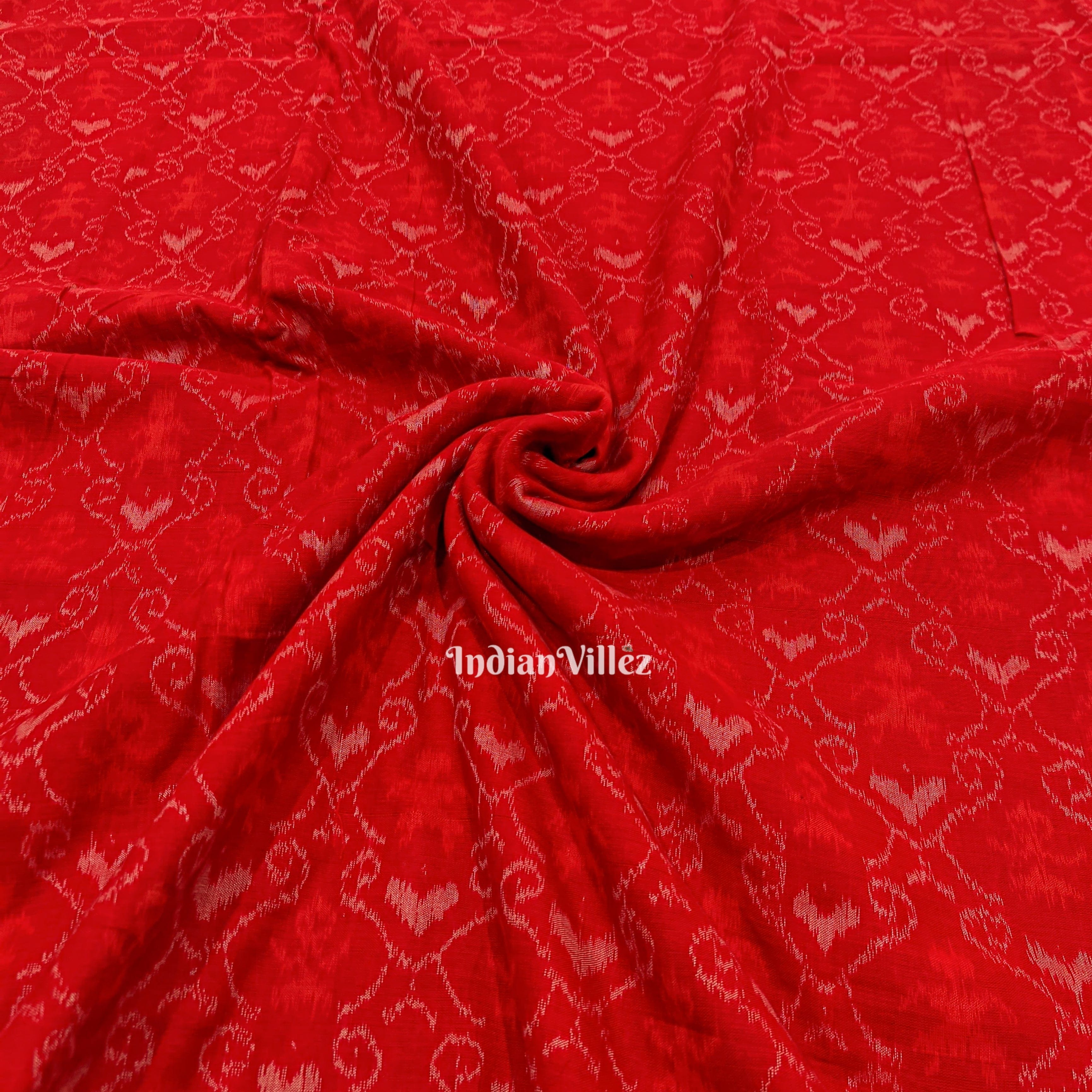 Red Heart Design Odisha Handloom Cotton Ikat Fabric