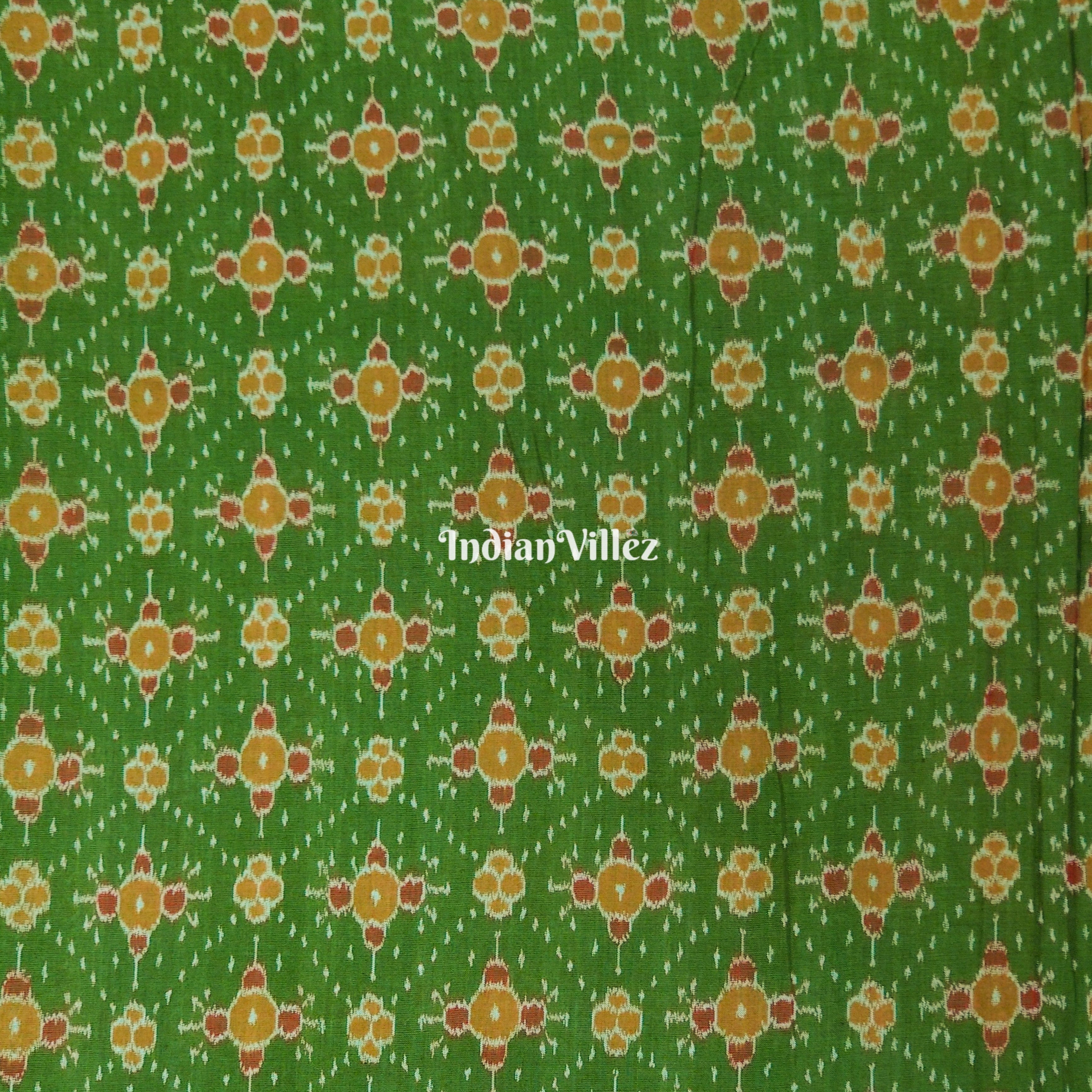 Mehndi Green Odisha Handloom Cotton Ikat Fabric