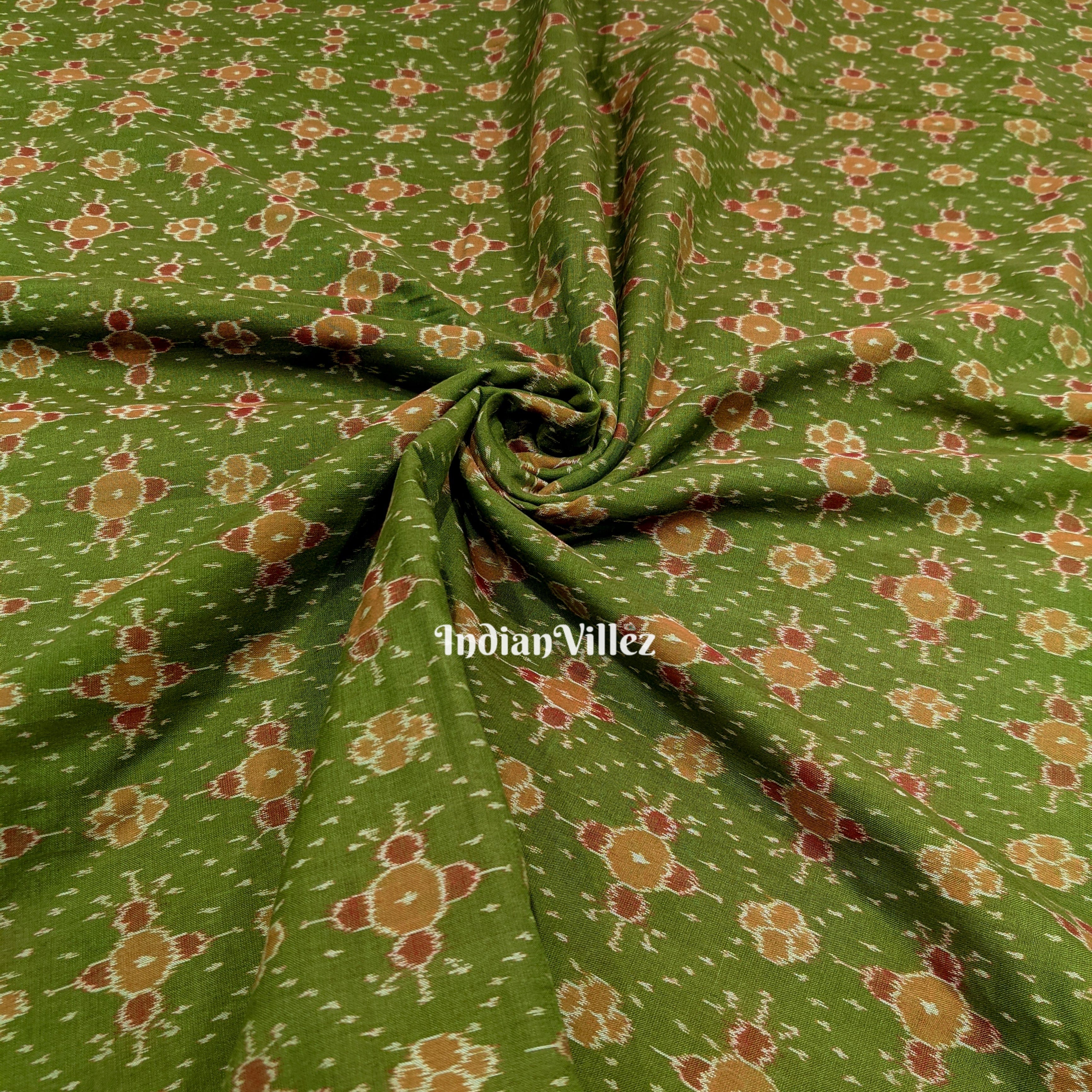 Mehndi Green Odisha Handloom Cotton Ikat Fabric