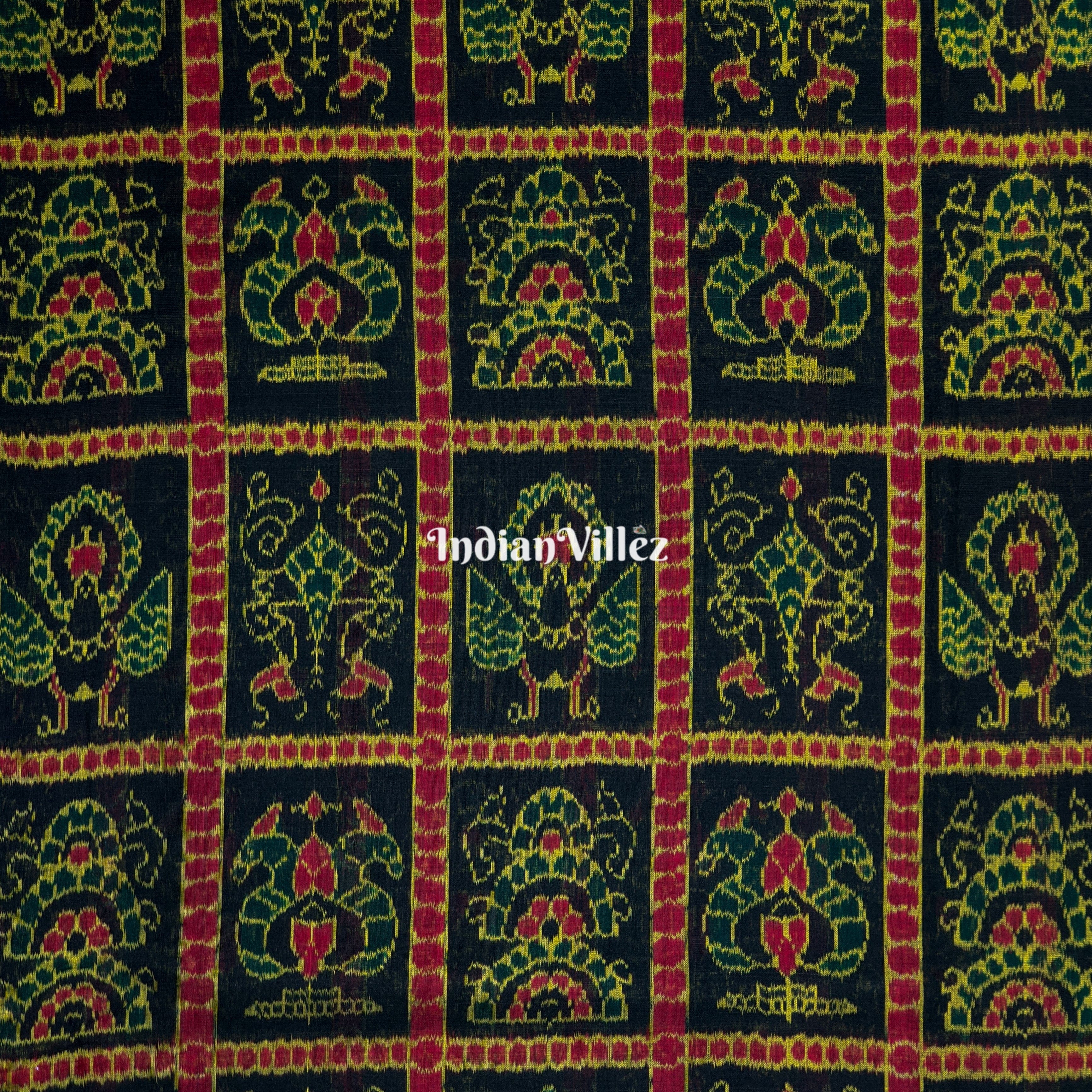 Black Seven Kothi Odisha Handloom Cotton Ikat Fabric