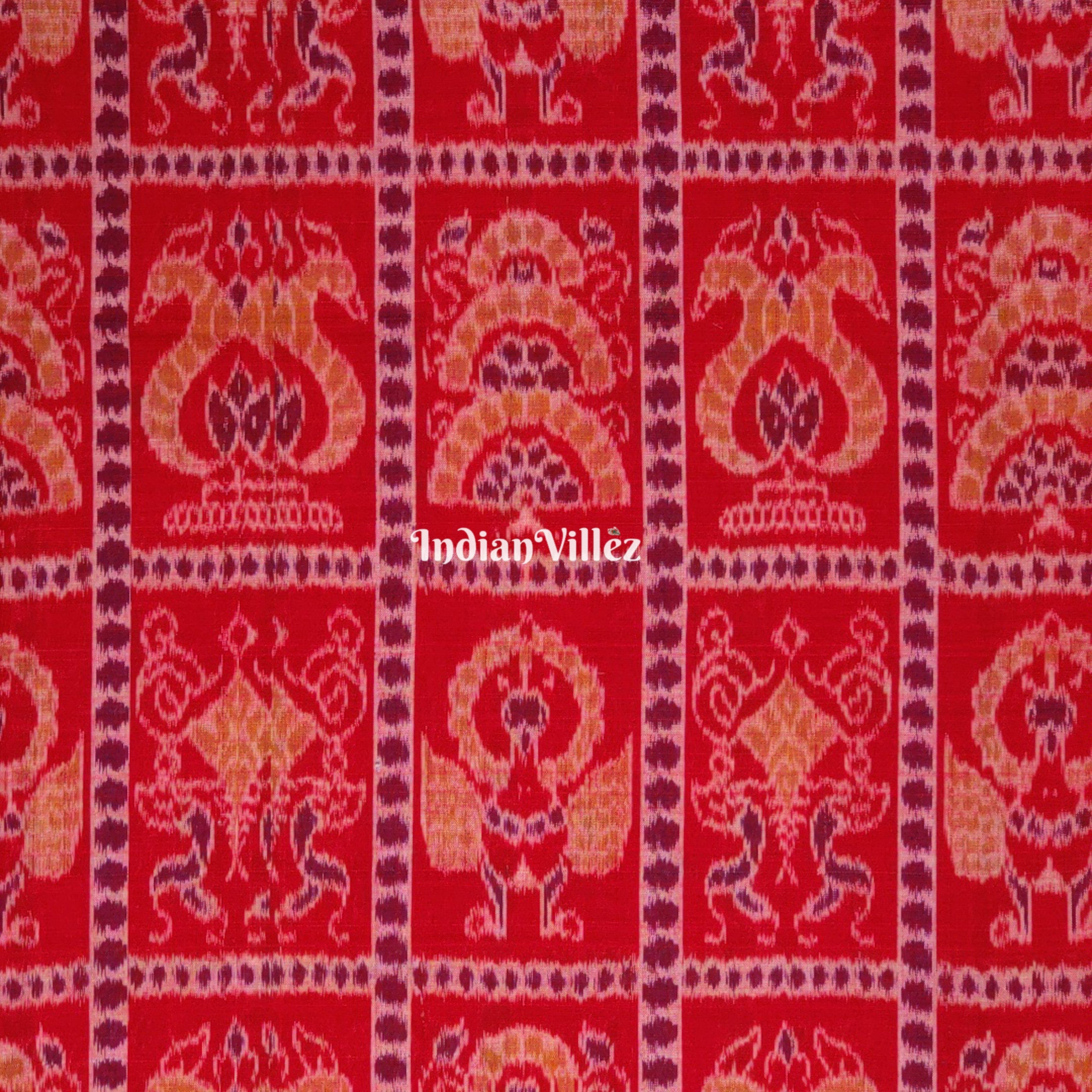 Red Seven Kothi Odisha Handloom Cotton Ikat Fabric