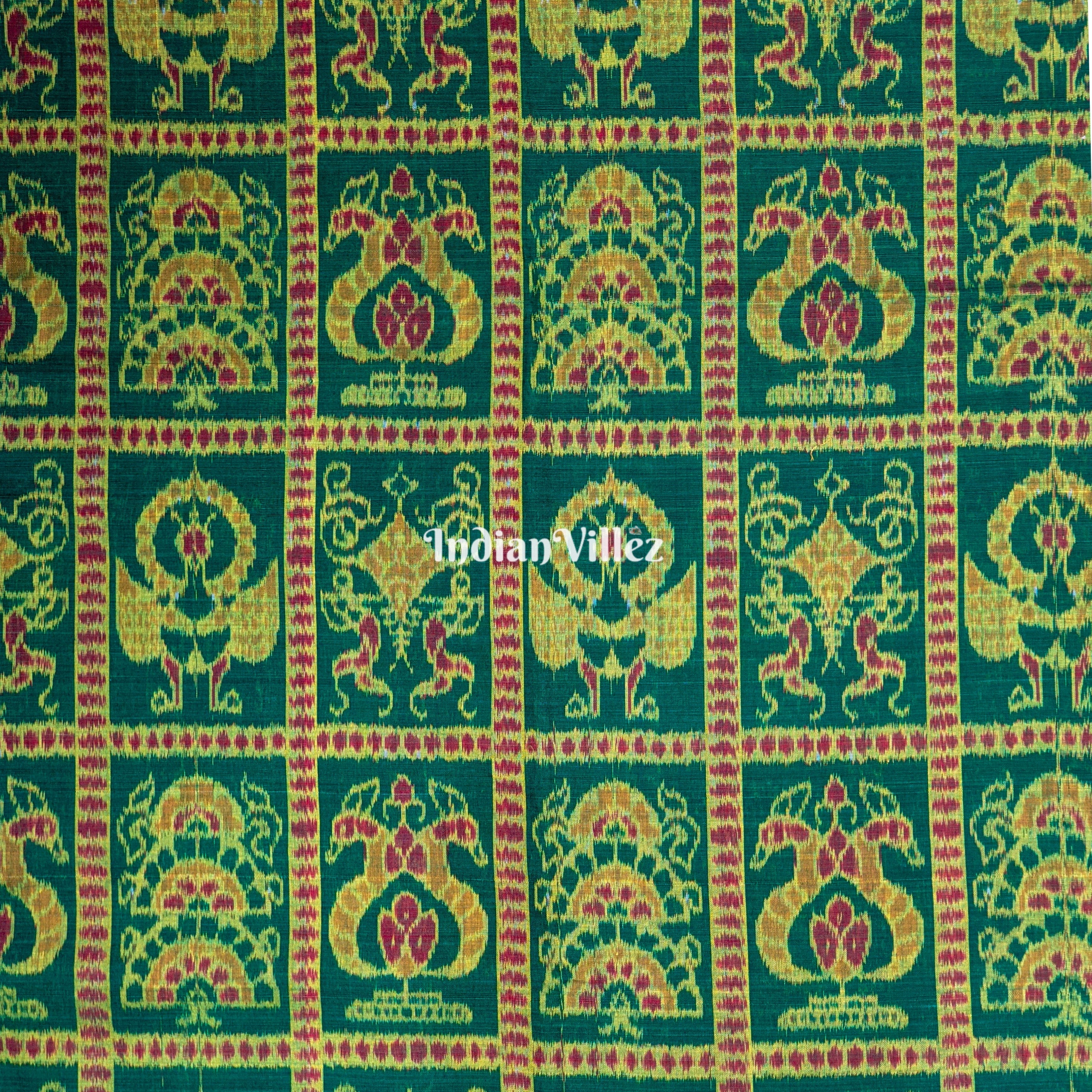 Forest Green Seven Kothi Odisha Handloom Cotton Ikat Fabric