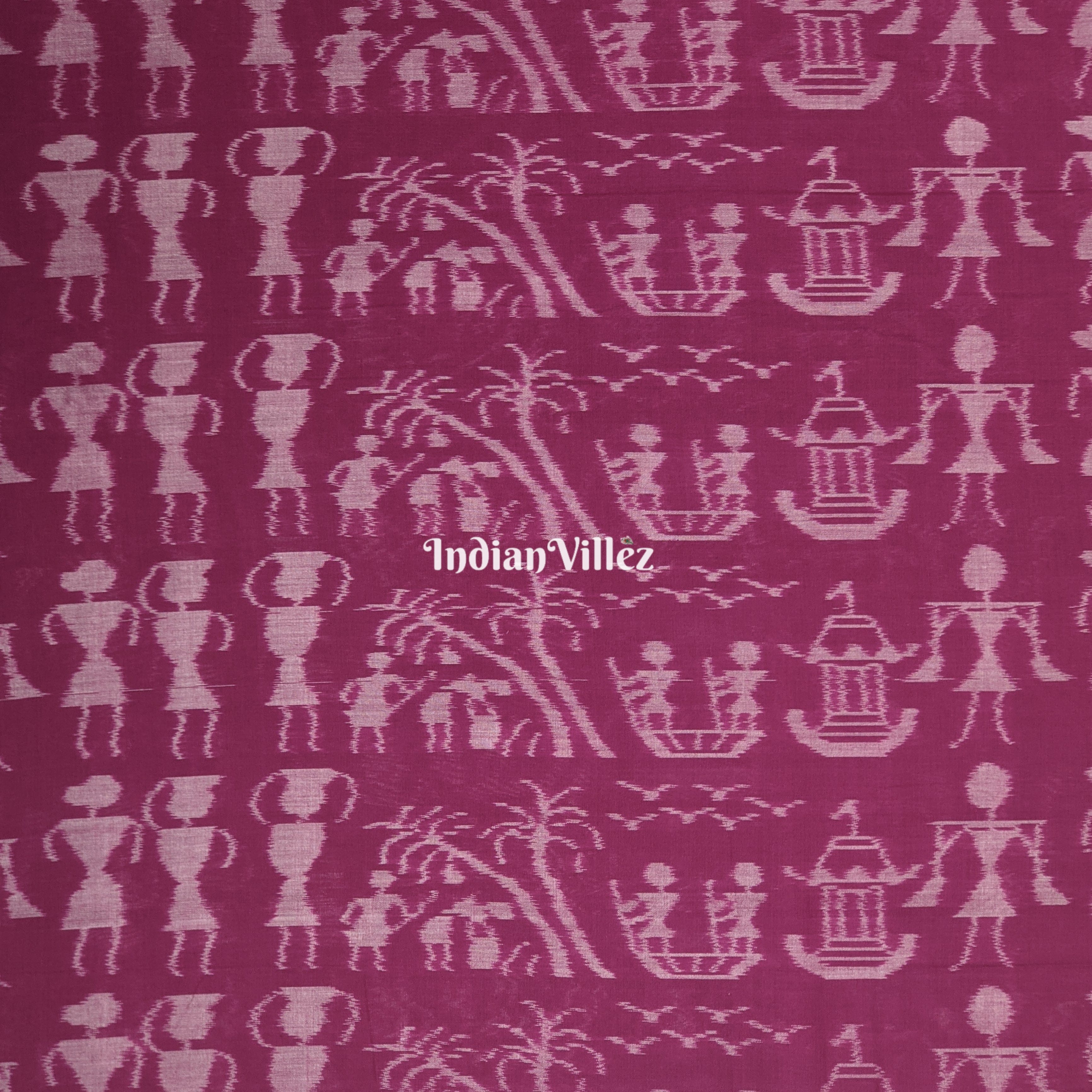 Purple Tribal Themed Odisha Handloom Cotton Ikat Fabric
