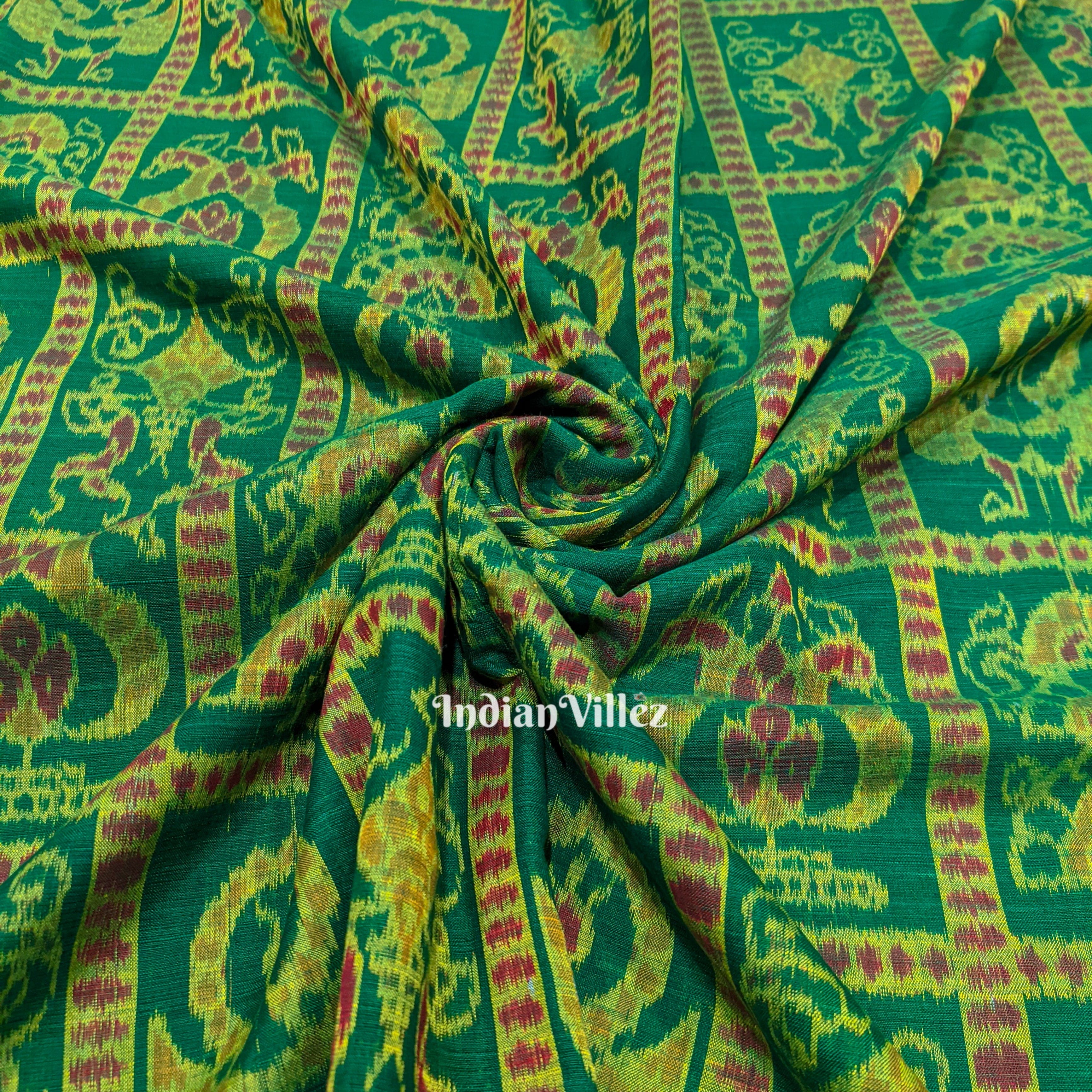 Forest Green Seven Kothi Odisha Handloom Cotton Ikat Fabric