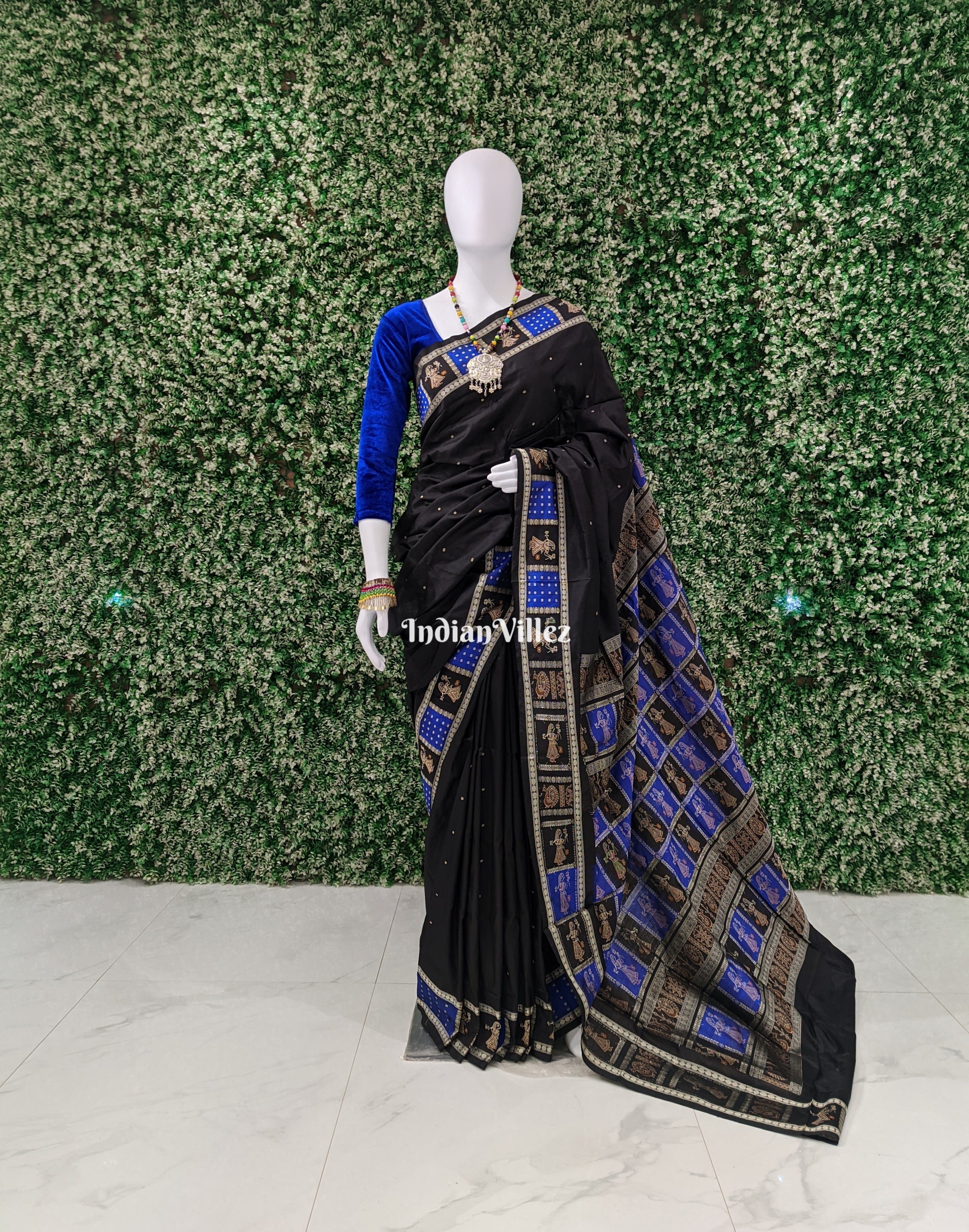 Black Blue Doll Odisha Handloom Bomkai Silk Saree