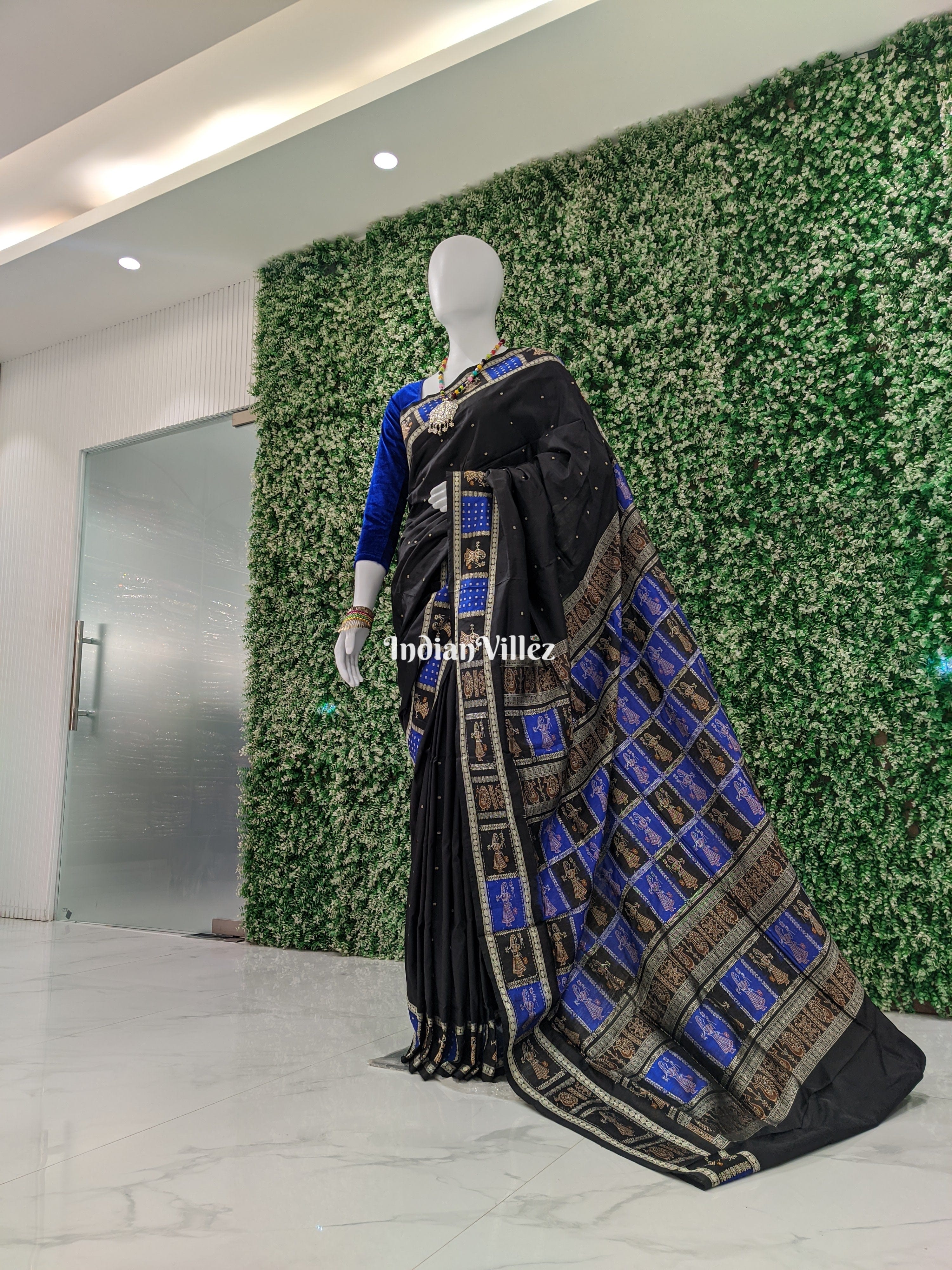 Black Blue Doll Odisha Handloom Bomkai Silk Saree