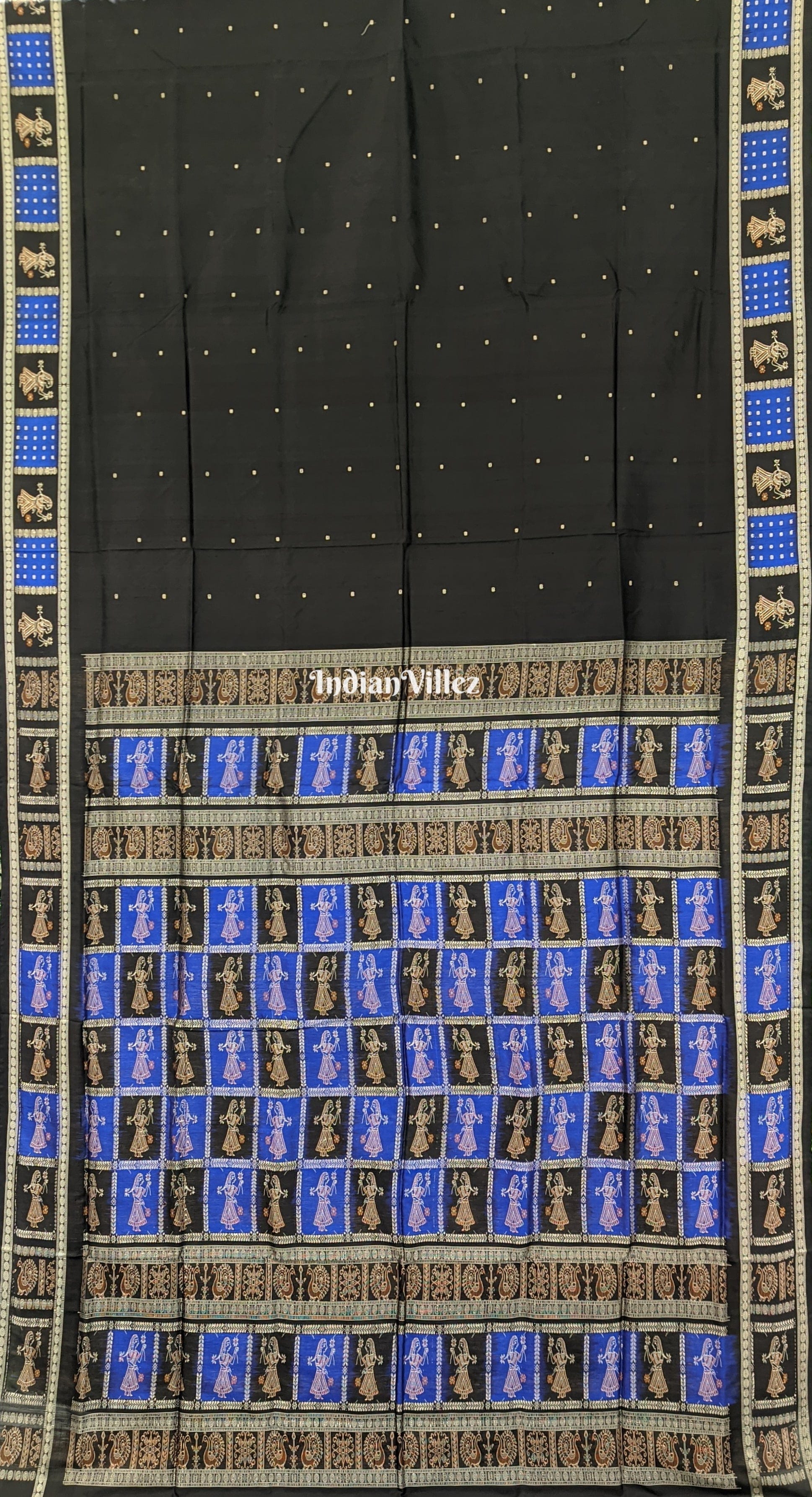 Black Blue Doll Odisha Handloom Bomkai Silk Saree