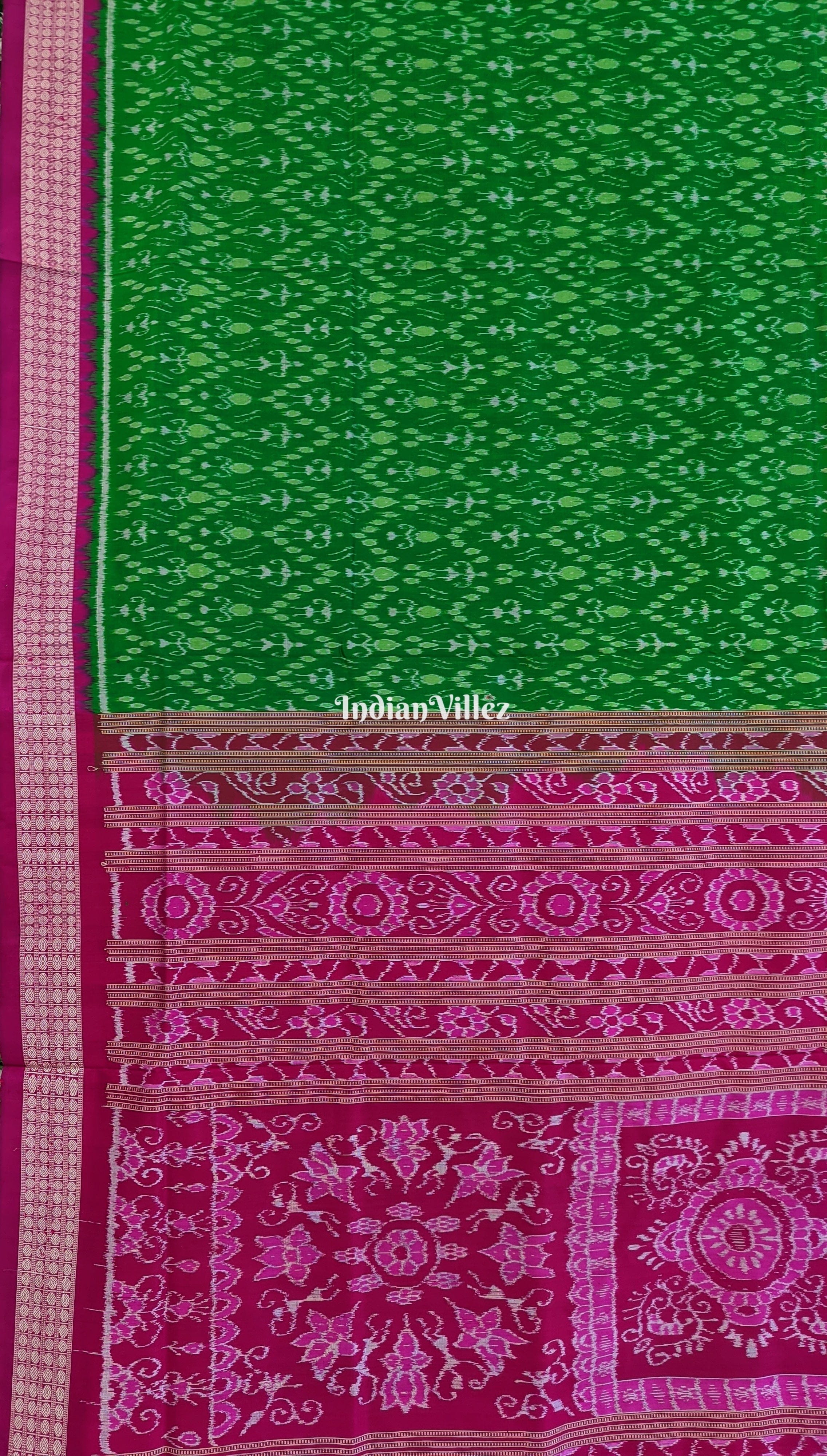 Green Pink Tribal Sambalpuri Ikat Silk Saree