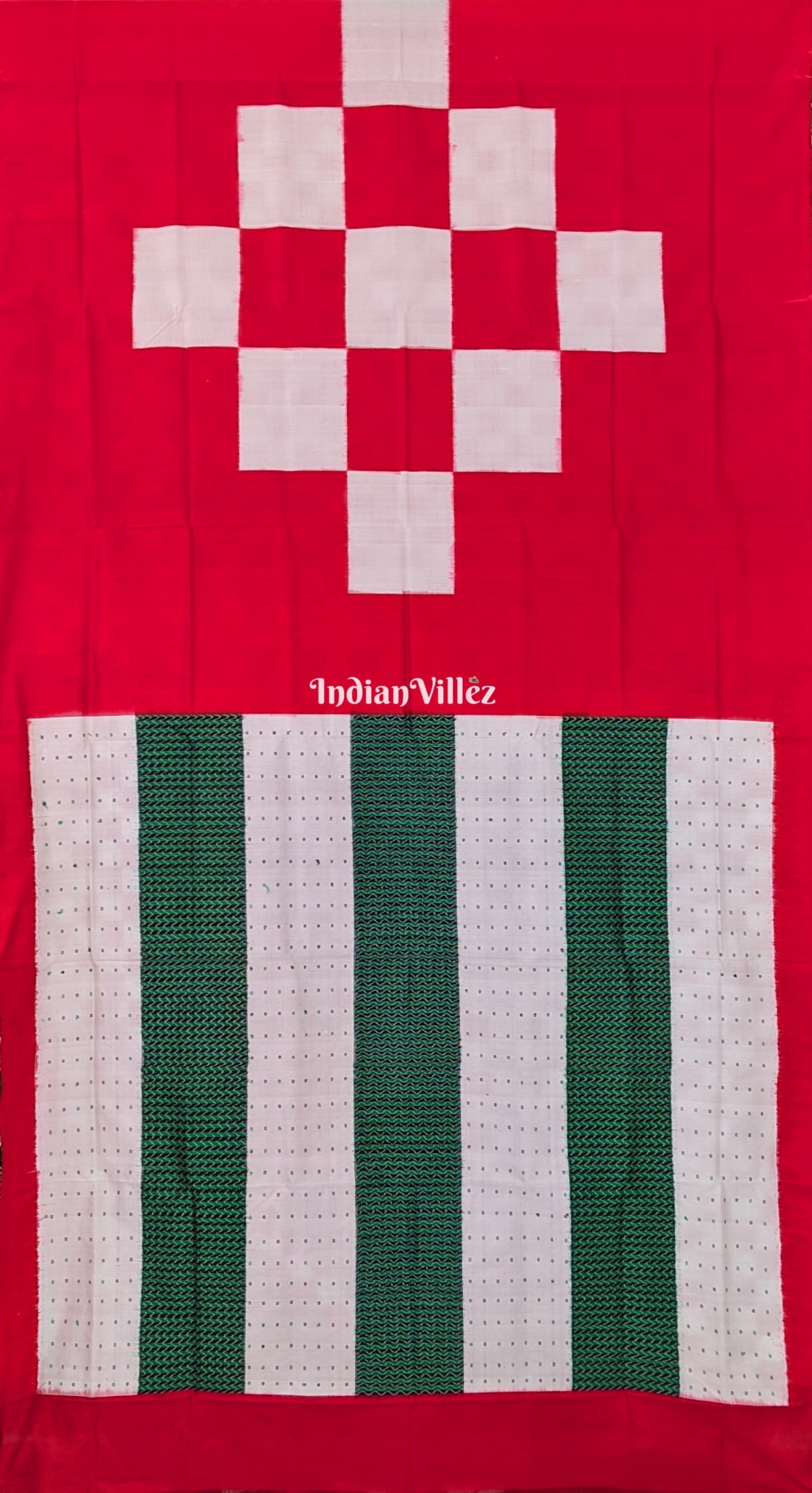Exclusive Half Half Red Green Pasapali Sambalpuri Silk Saree