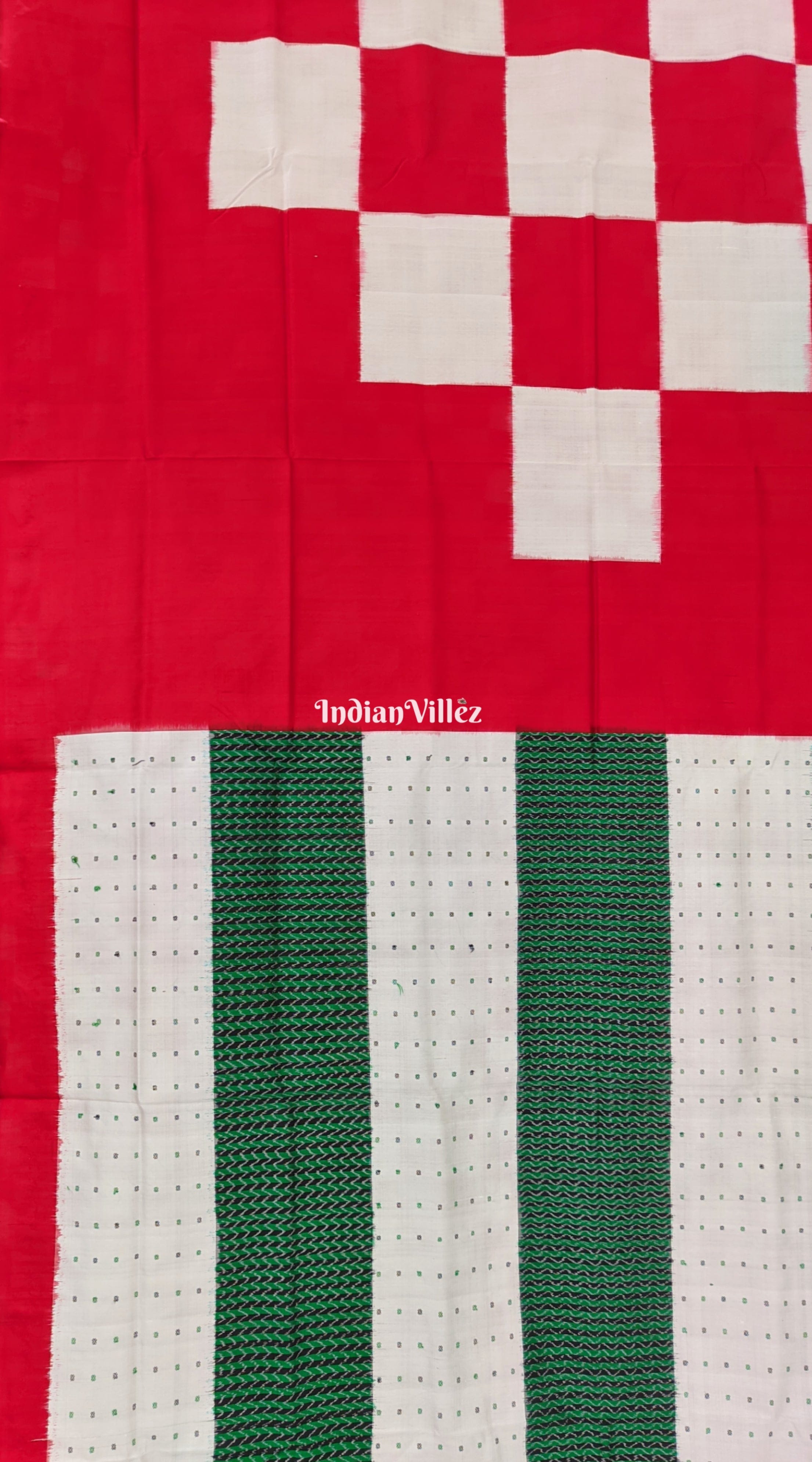 Exclusive Half Half Red Green Pasapali Sambalpuri Silk Saree