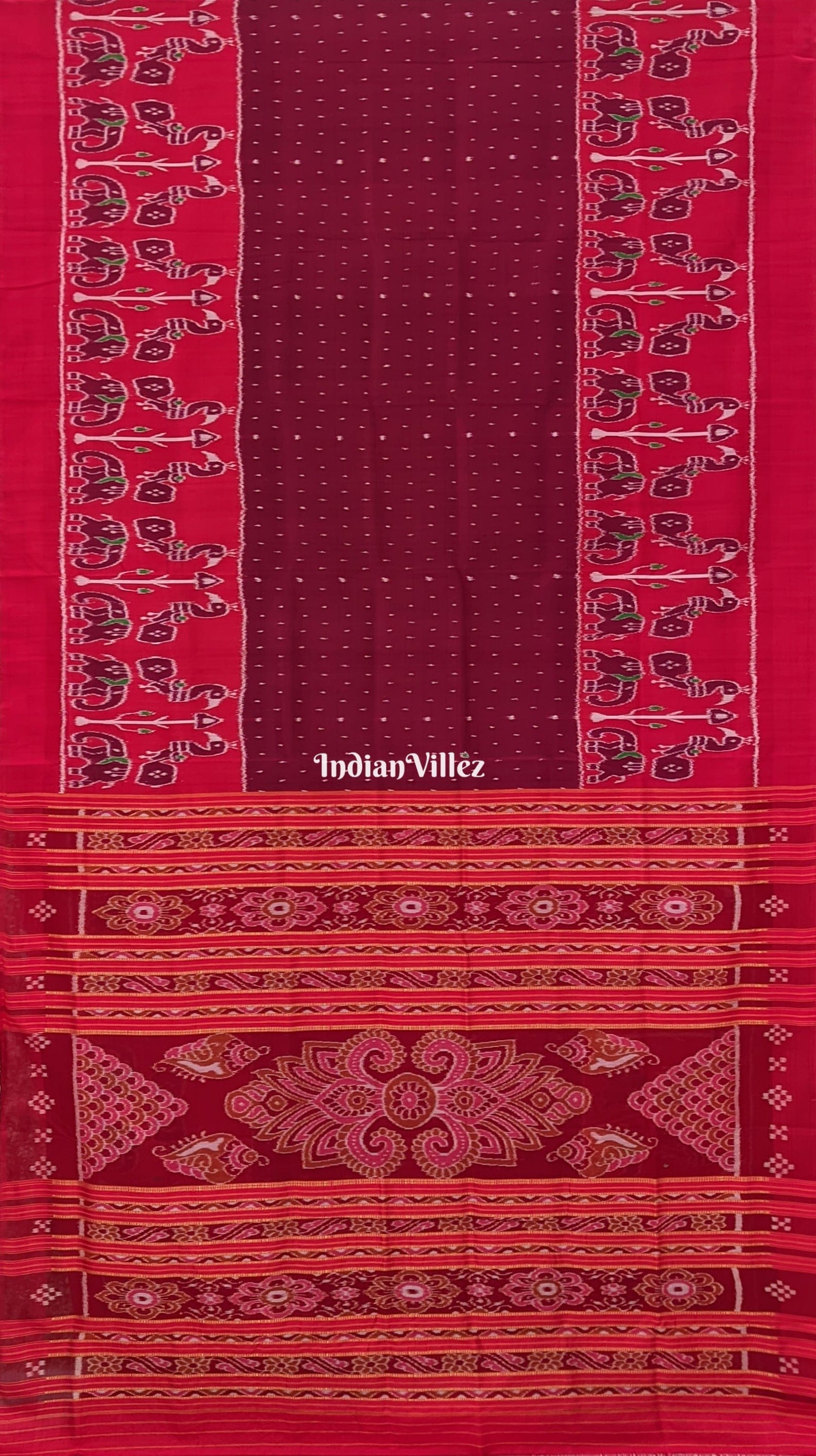 Red Animal Theme Designer Odisha Ikat Silk Saree