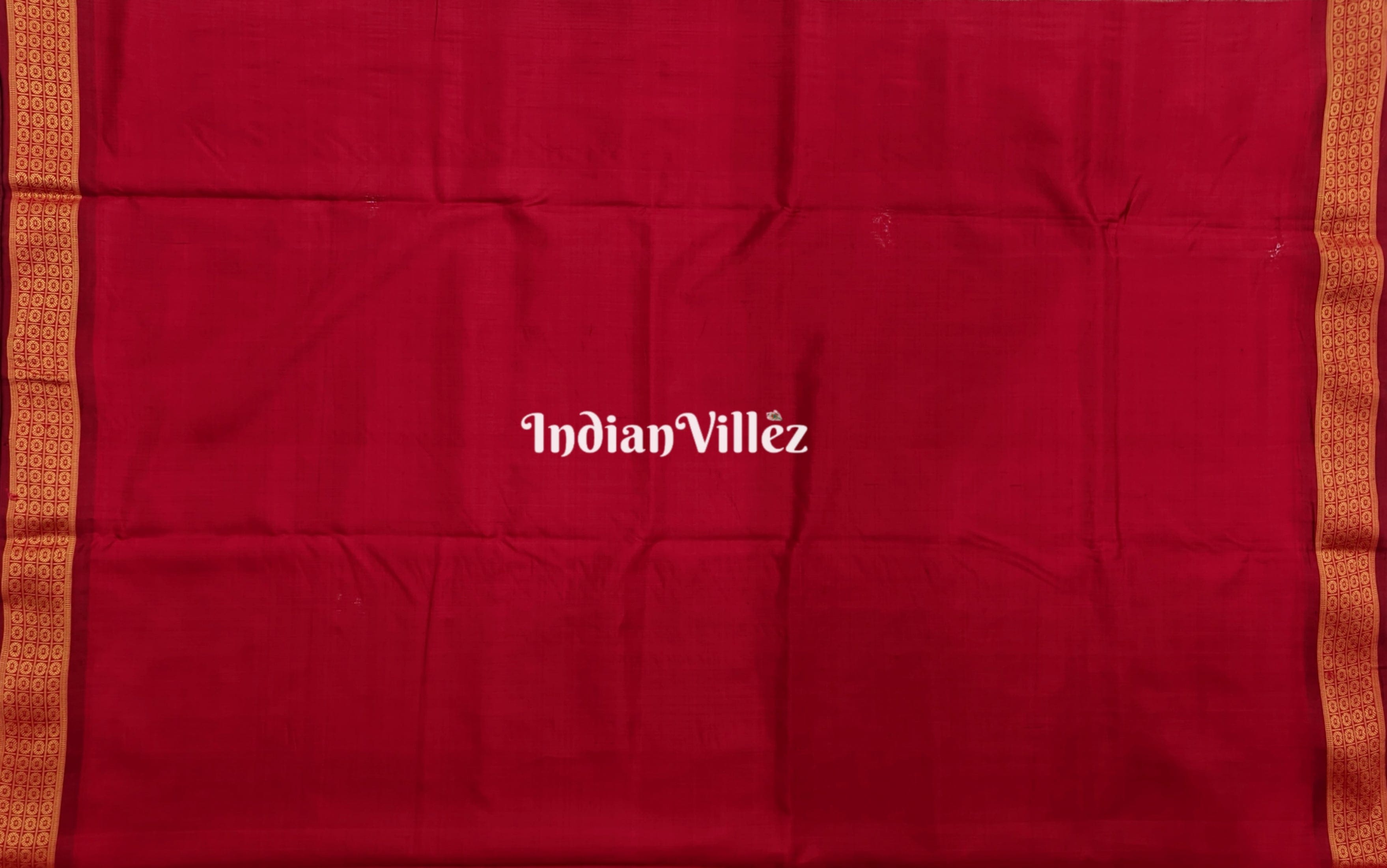 Brick Red Contemporary Floral Odisha Handloom Silk Saree with Lotus Pallu