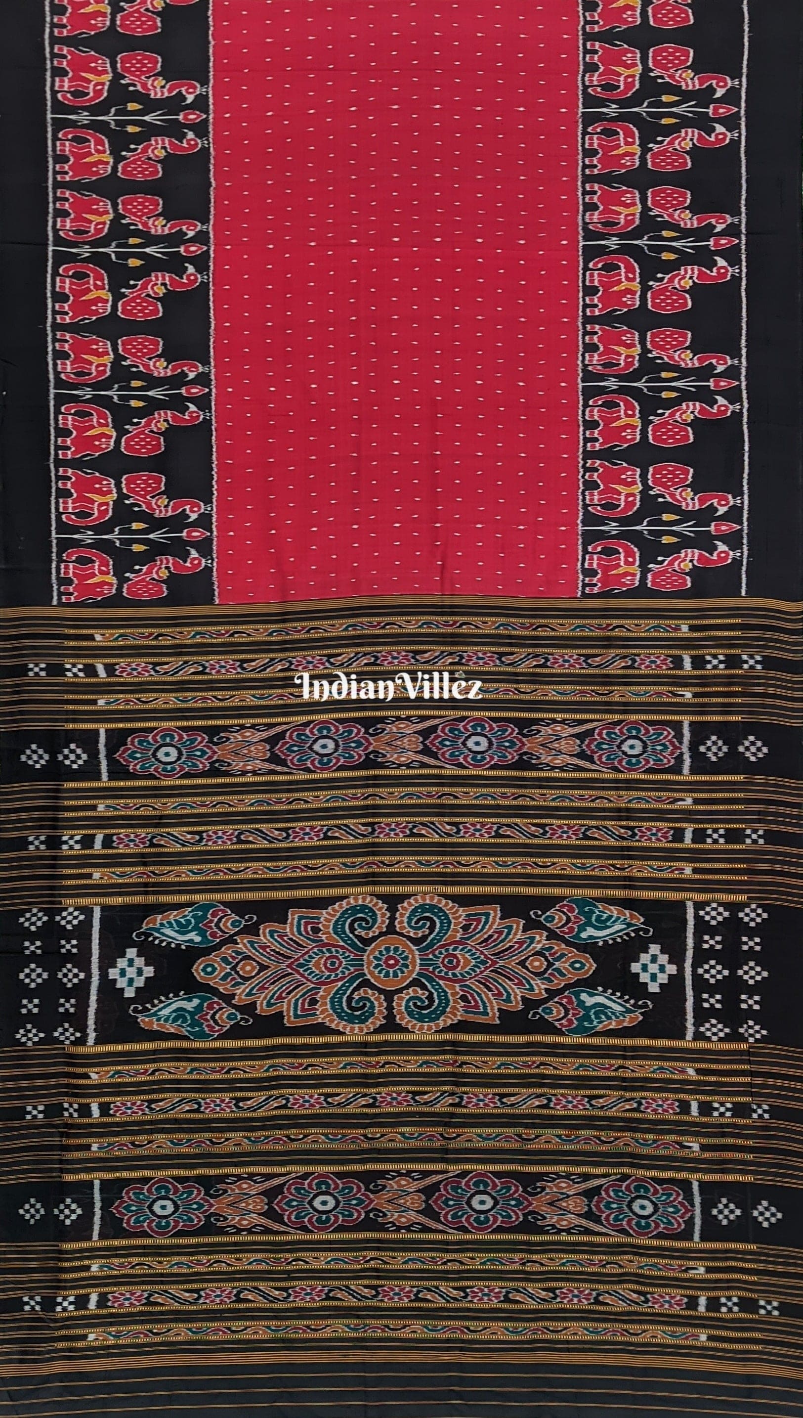 Maroon Elephant & Peacock Design Odisha Handloom Khandua Silk Saree