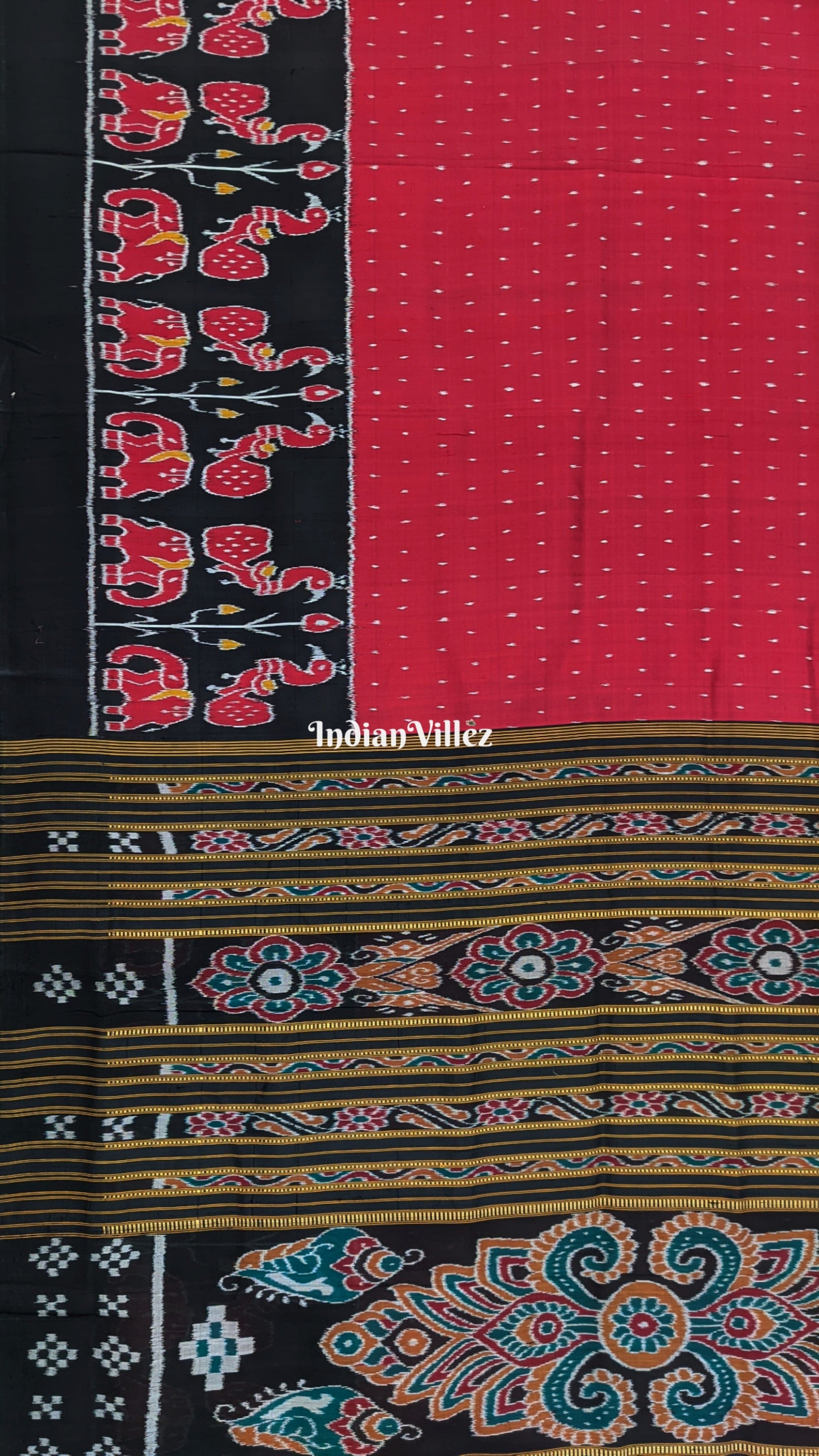 Maroon Elephant & Peacock Design Odisha Handloom Khandua Silk Saree