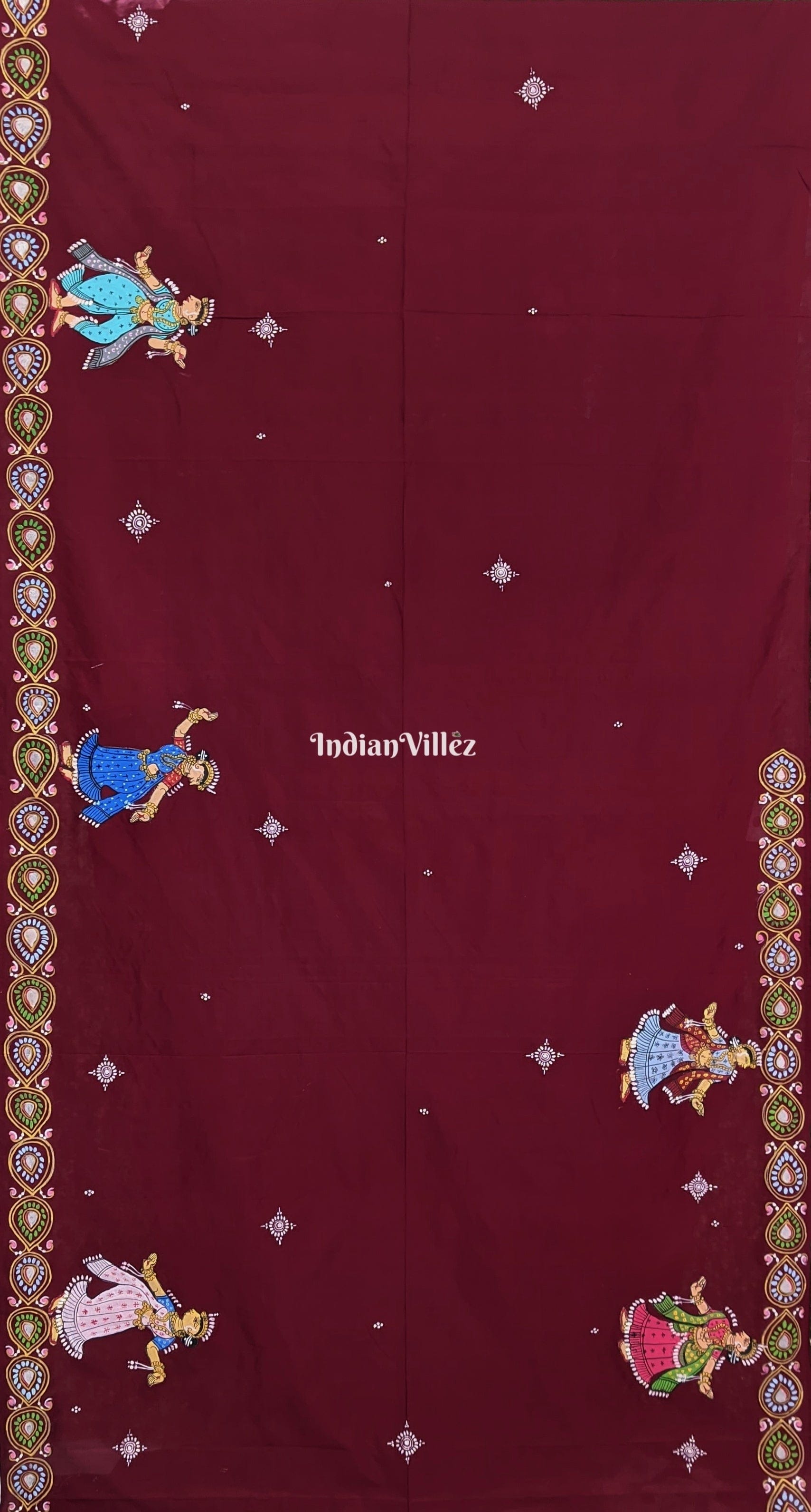 Dark Marron Mathura Vijay Theme Pura Pattachitra Silk Saree