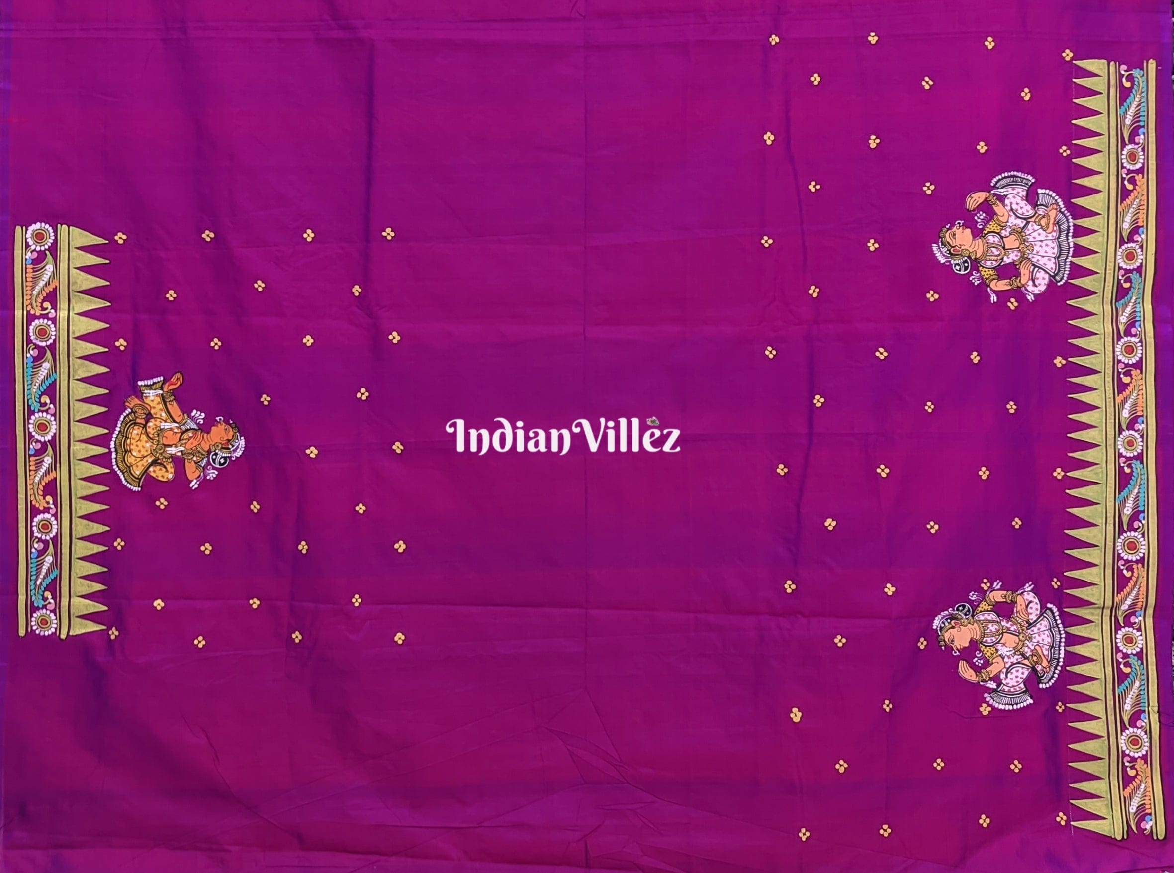 (PRE-ORDER)  Dual Purple Tone Nataki Hand-Painted Pattachitra Silk Saree