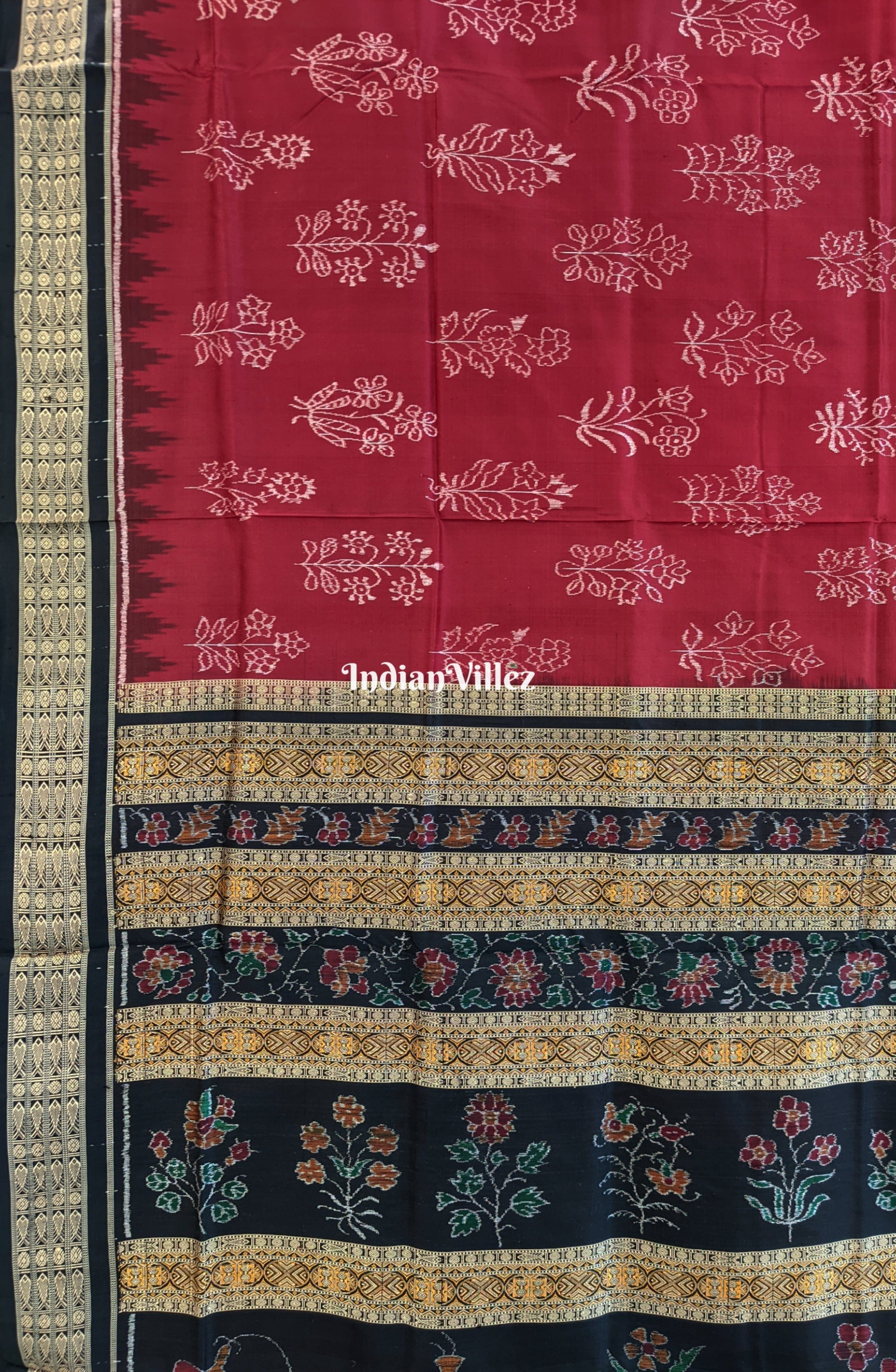 Maroon Sambalpuri Natural Dyed Silk Saree by National Award Winner Weaver