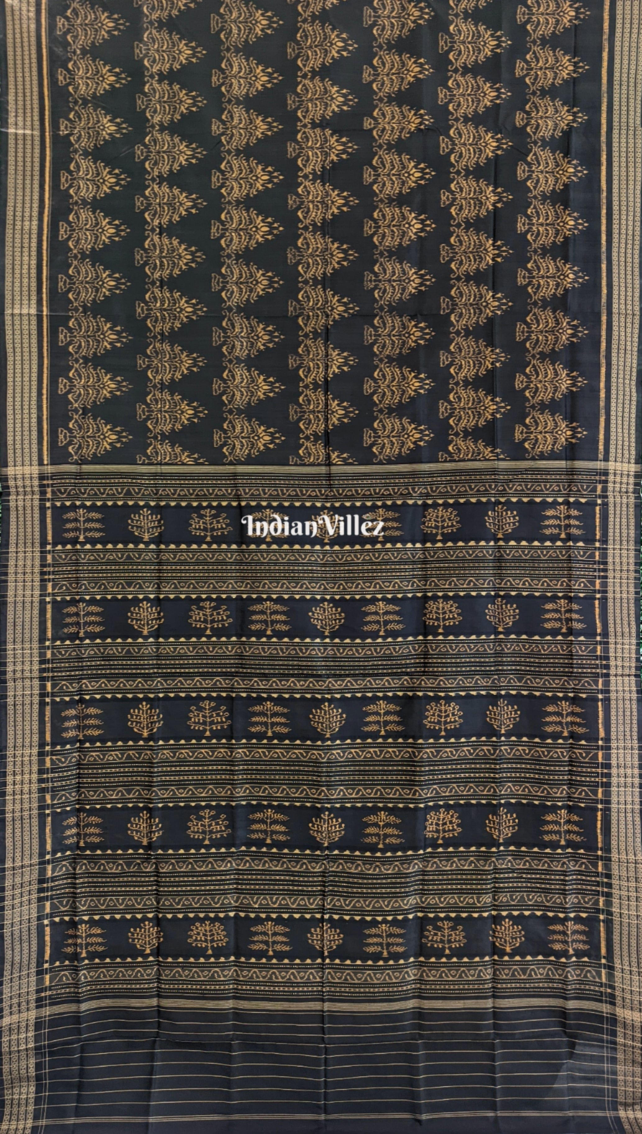 Black Odisha Handloom Sambalpuri Ikat Natural Dyed Silk Saree