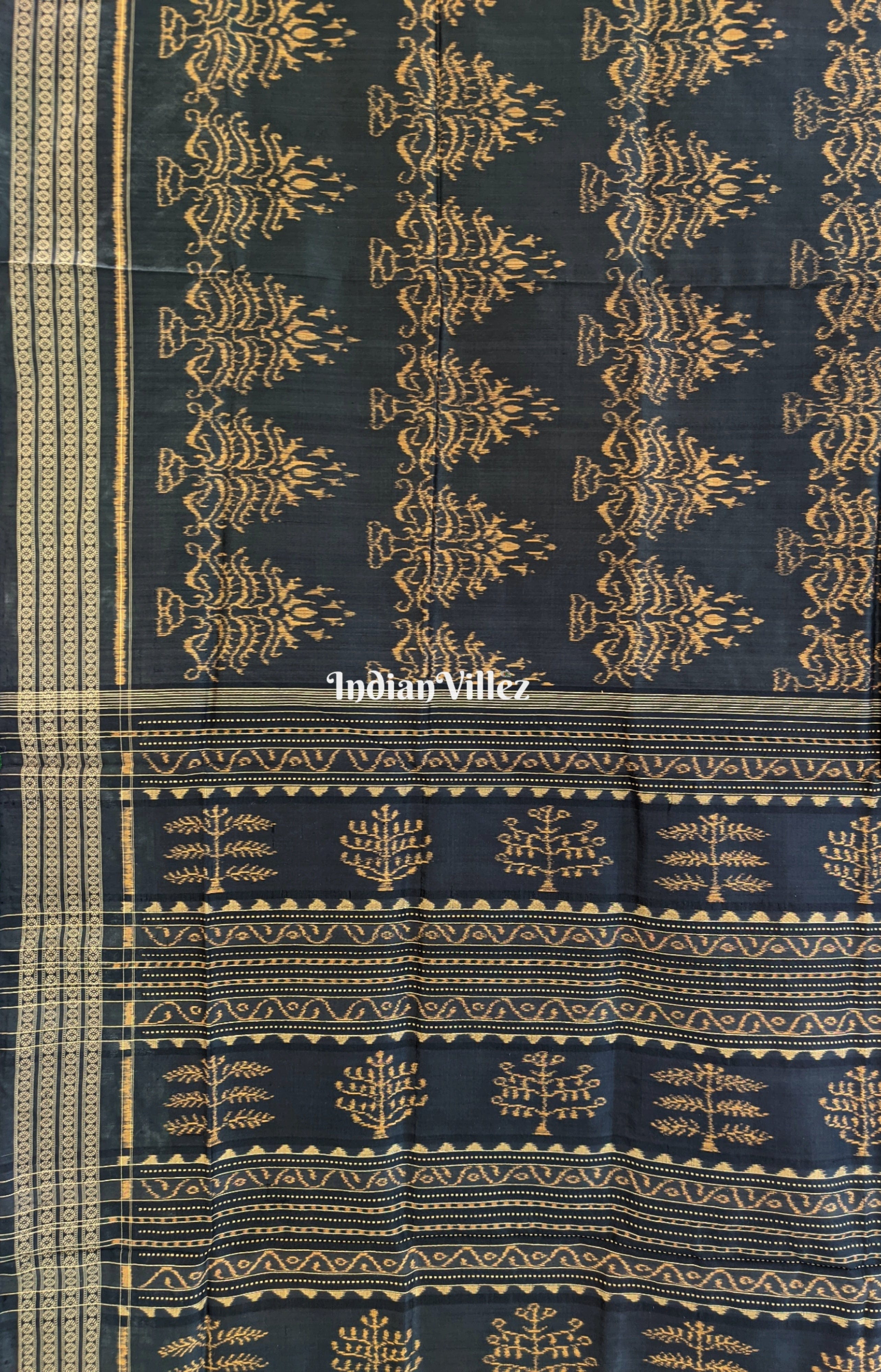 Black Odisha Handloom Sambalpuri Ikat Natural Dyed Silk Saree