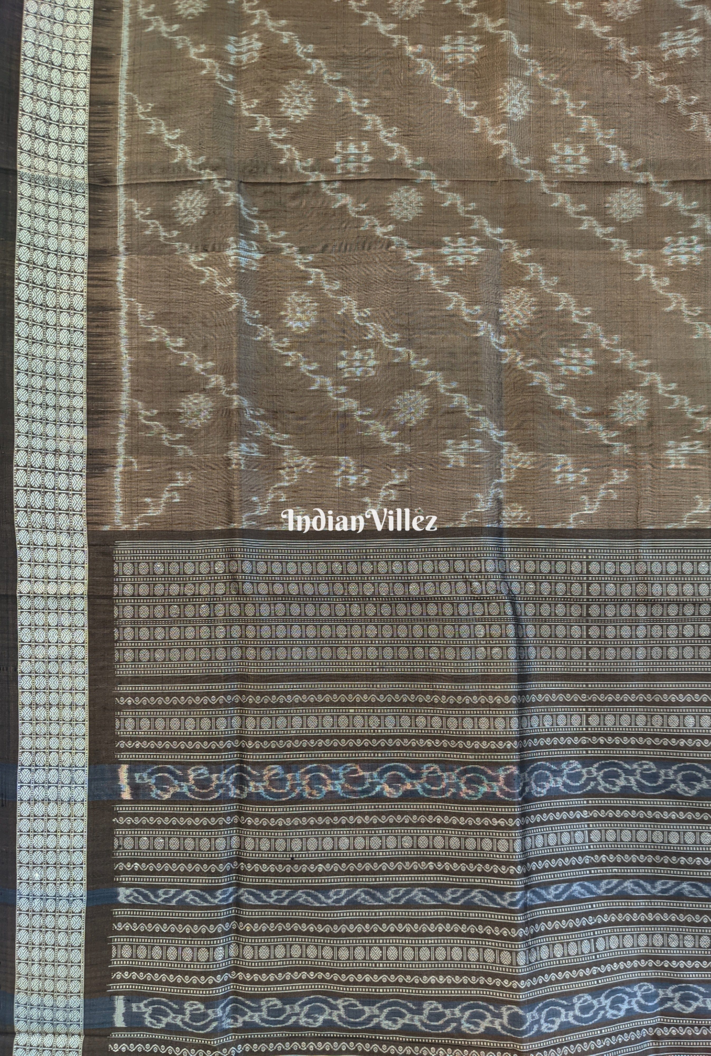 Greige Gray Odisha Handloom Sambalpuri Natural Dyed Silk Saree