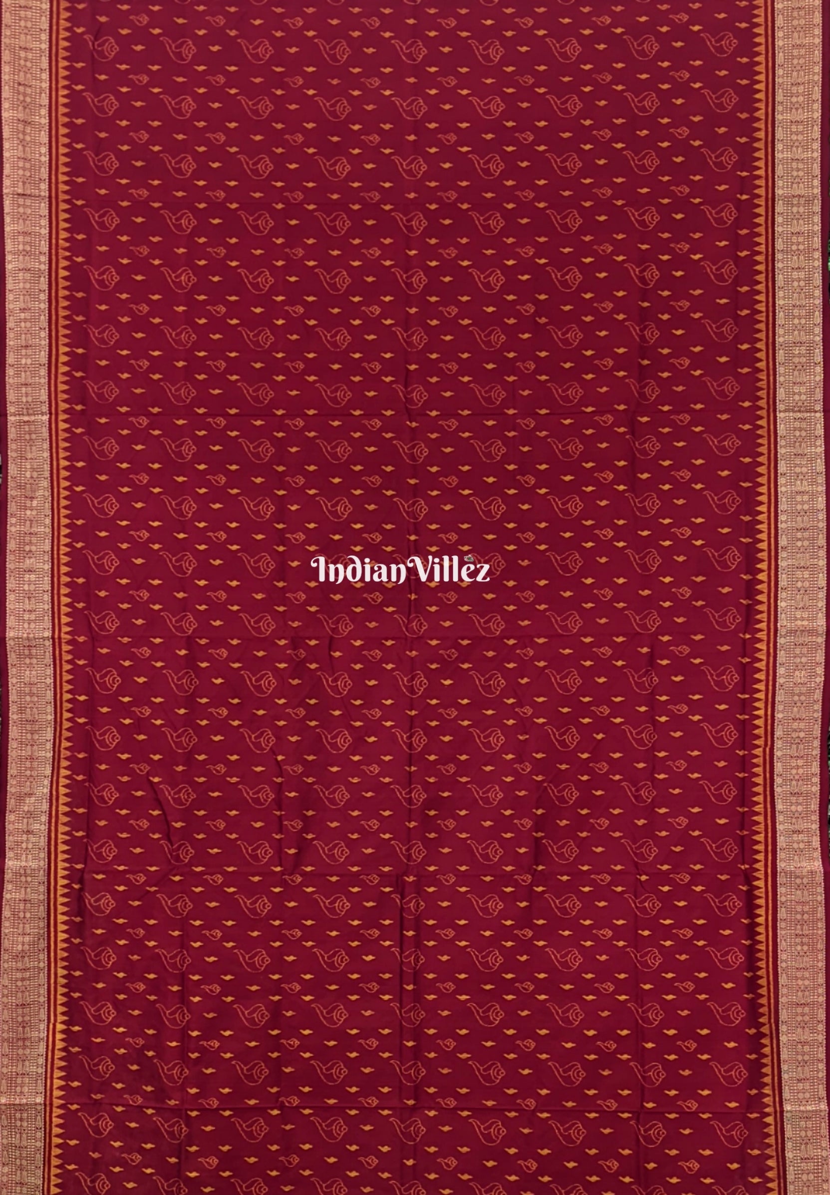 Maroon Sankha Vishnu Mantra Sambalpuri Ikat Handloom Silk Saree