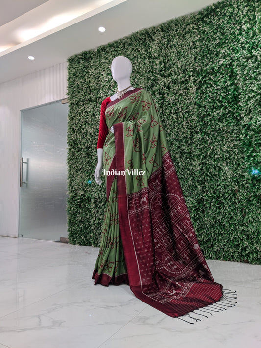 Pista Green Butterfly Design with Tribal Anachal Contemporary Silk Saree