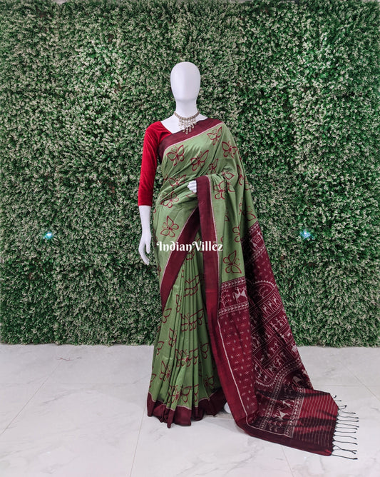 Pista Green Butterfly Design with Tribal Anachal Contemporary Silk Saree