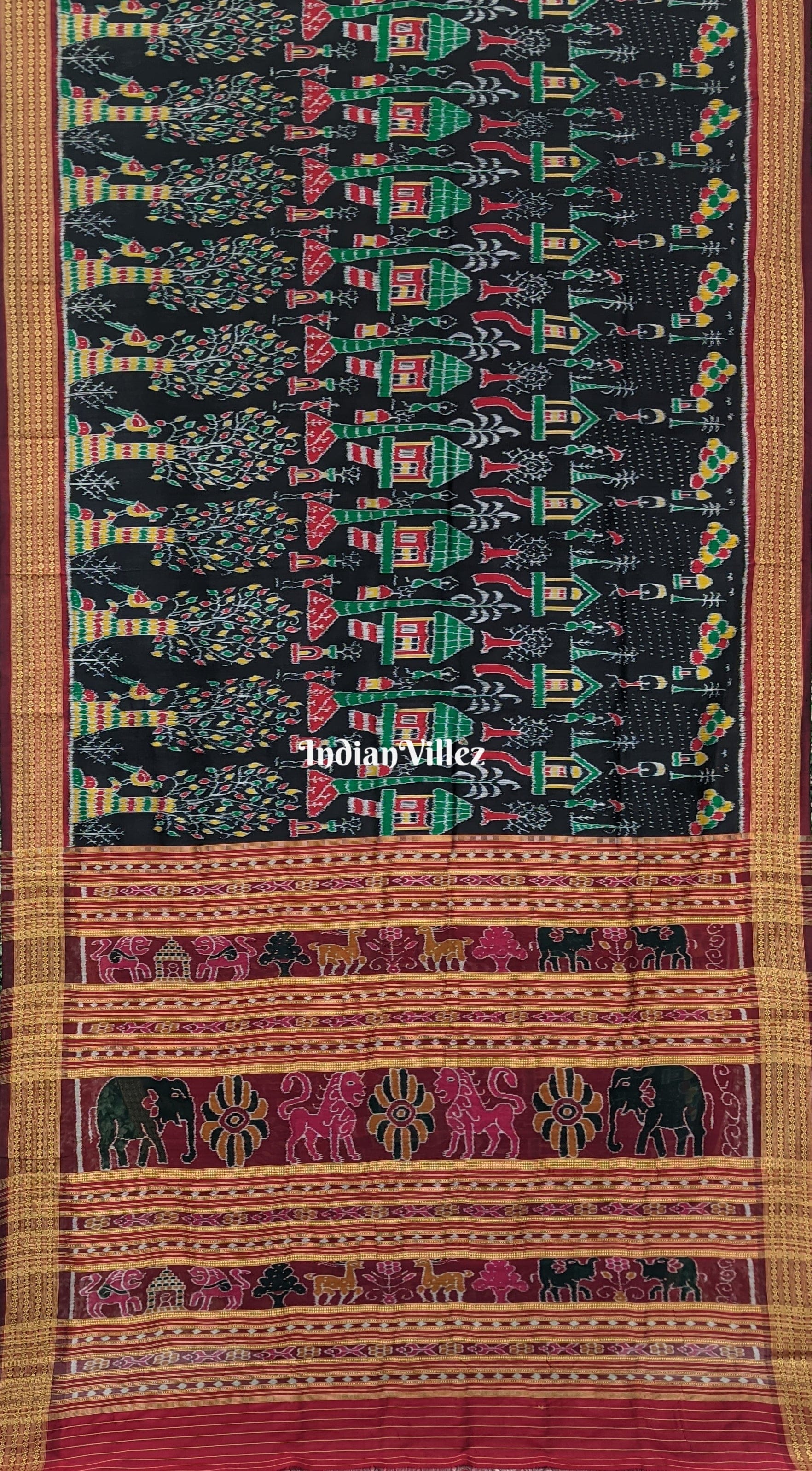 Black Forest Themed Odisha Khandua Silk Saree